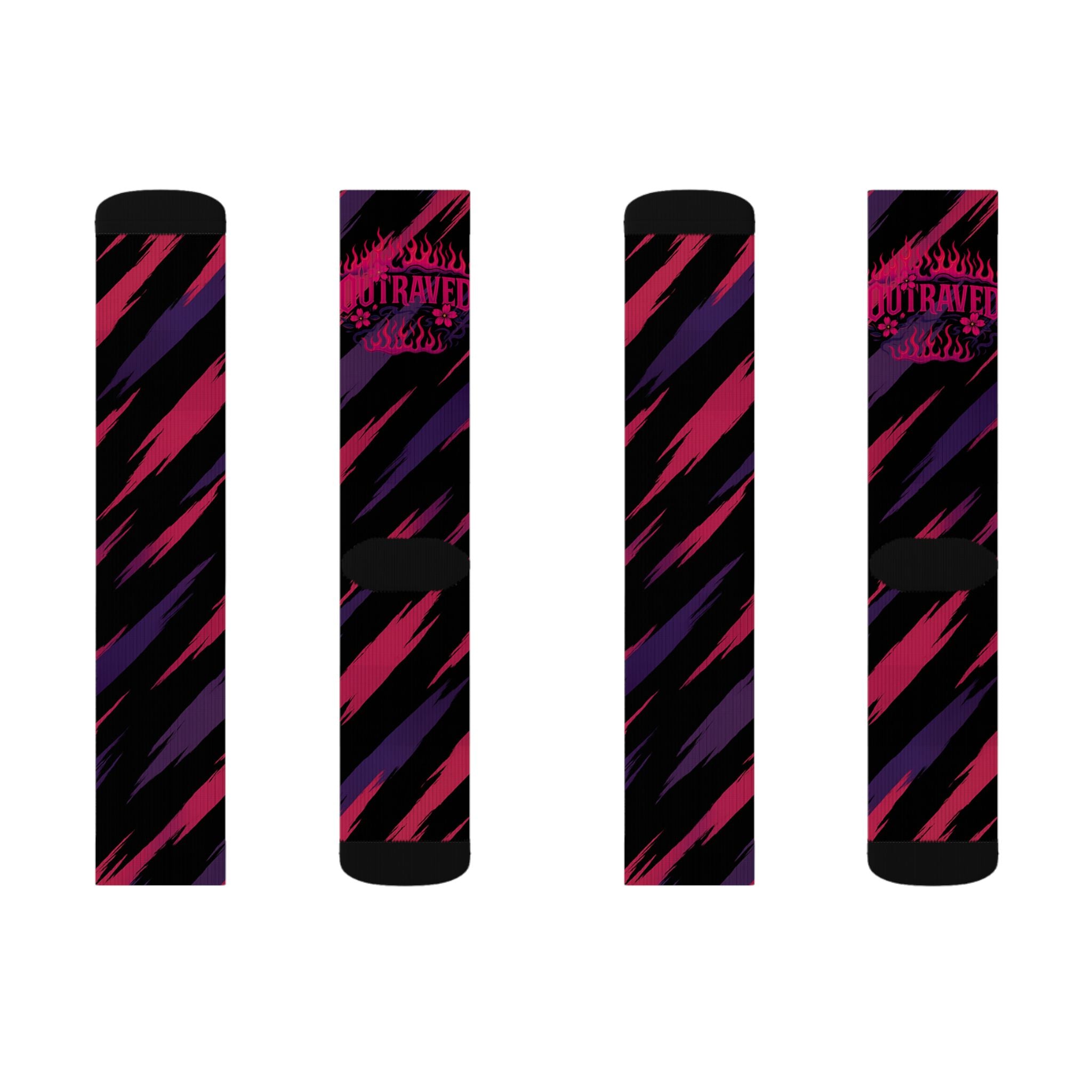 Retro Neon Stripe Socks — Bold Pink & Purple Abstract Crew Socks