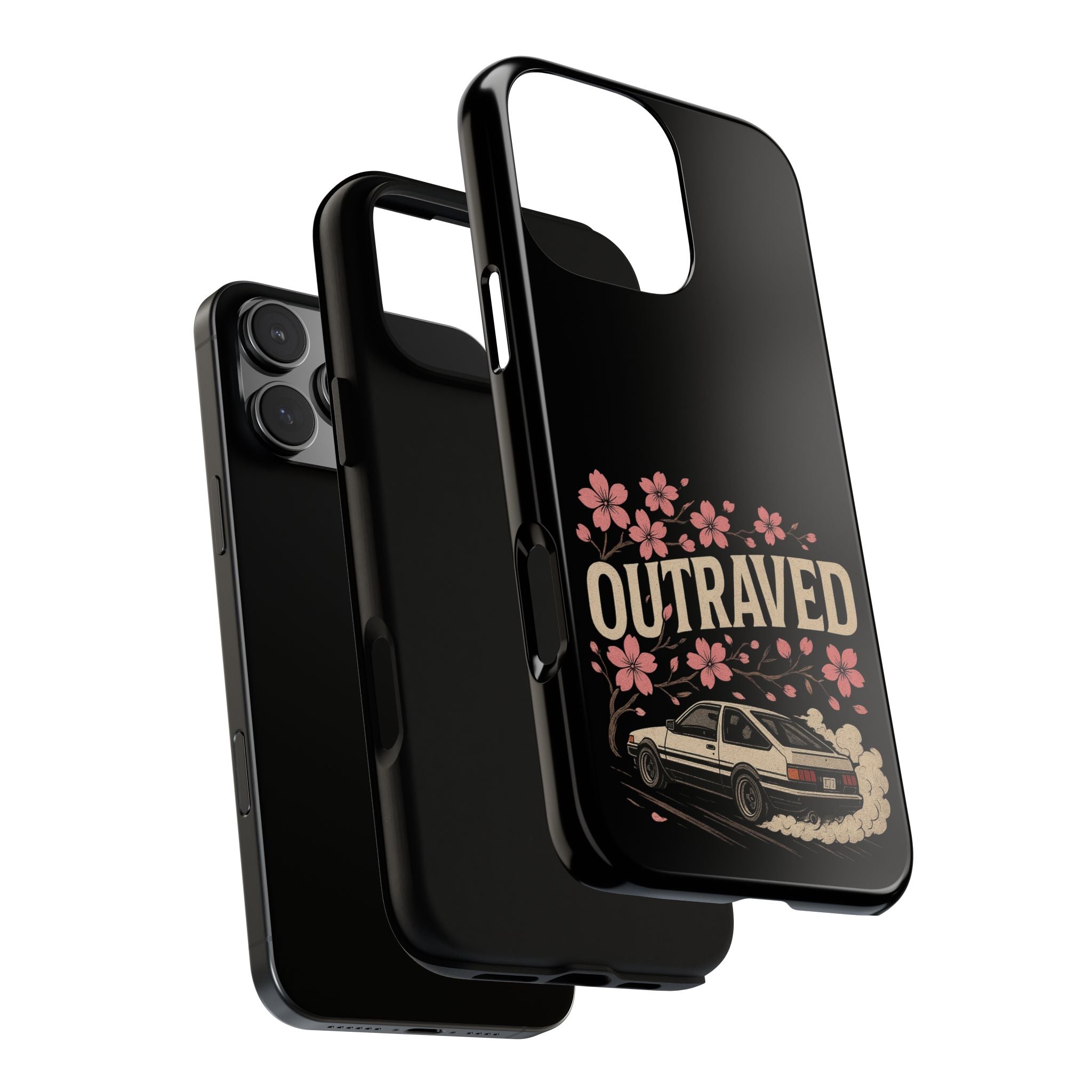Phone Case — “Outraved” Drift Car Graphic with Cherry Blossoms