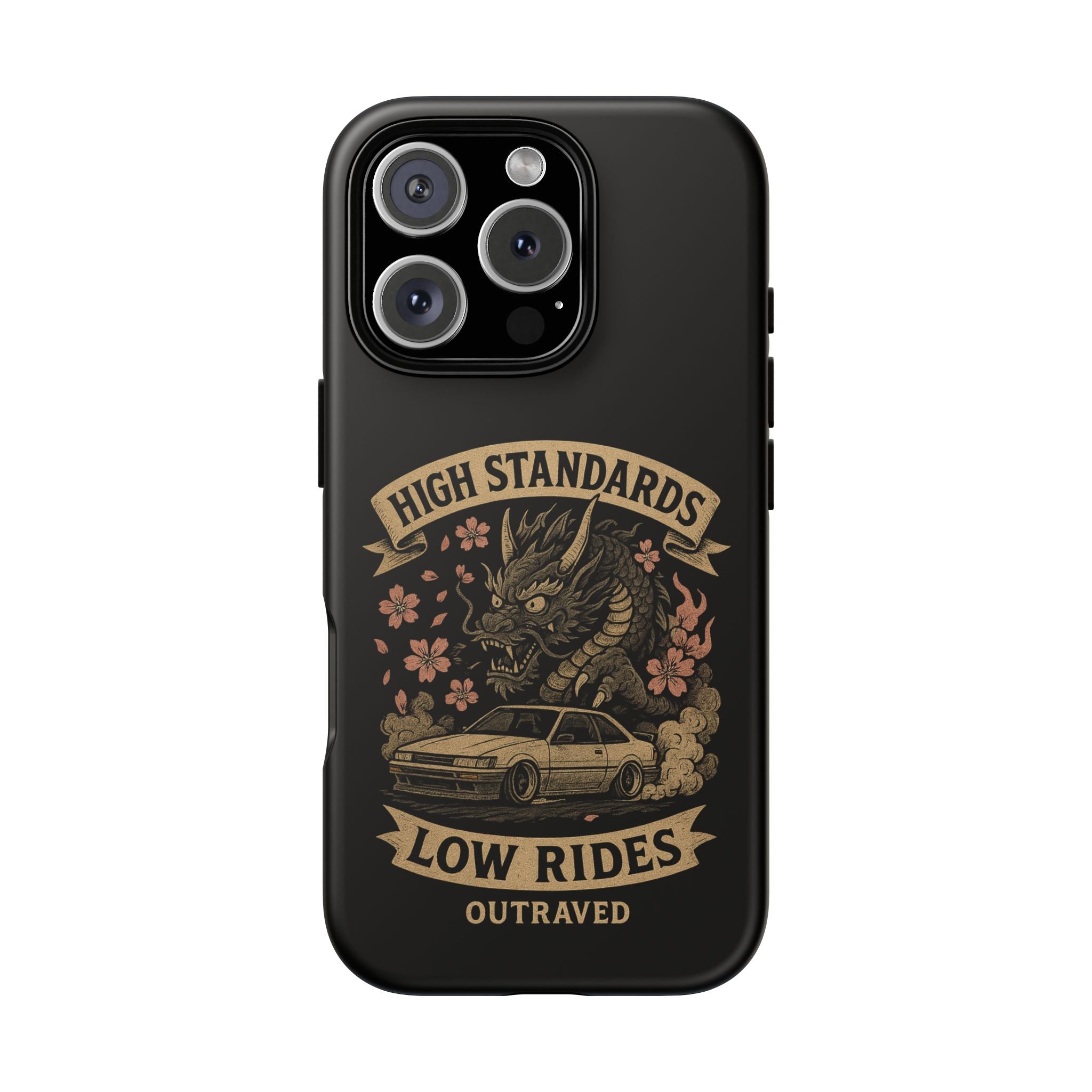 Phone Case — "High Standards Low Rides" Retro Dragon Car Design