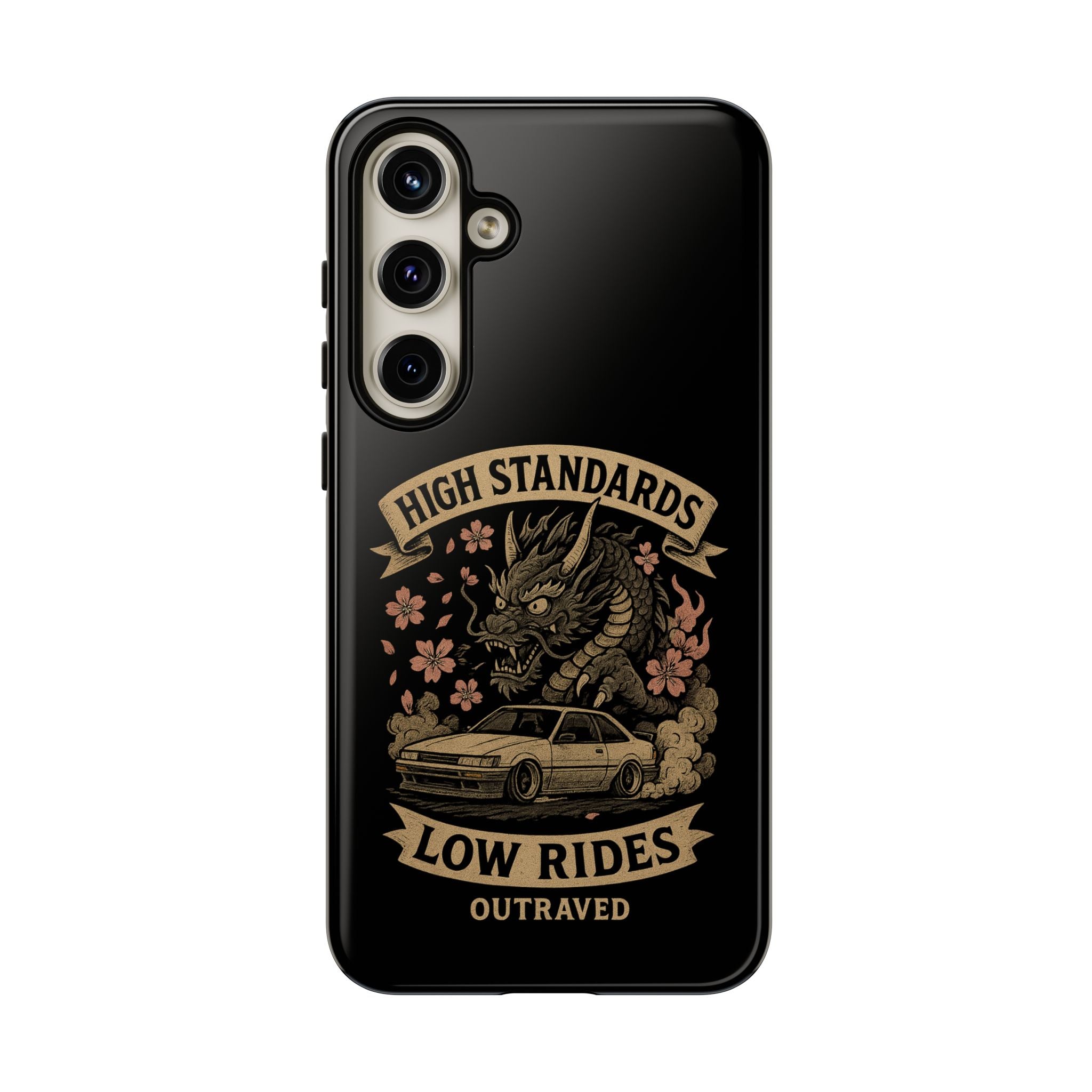 Phone Case — "High Standards Low Rides" Retro Dragon Car Design