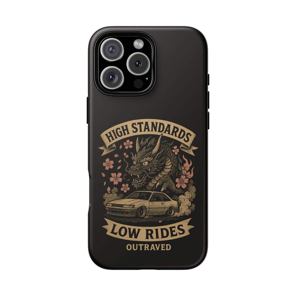 Phone Case — "High Standards Low Rides" Retro Dragon Car Design
