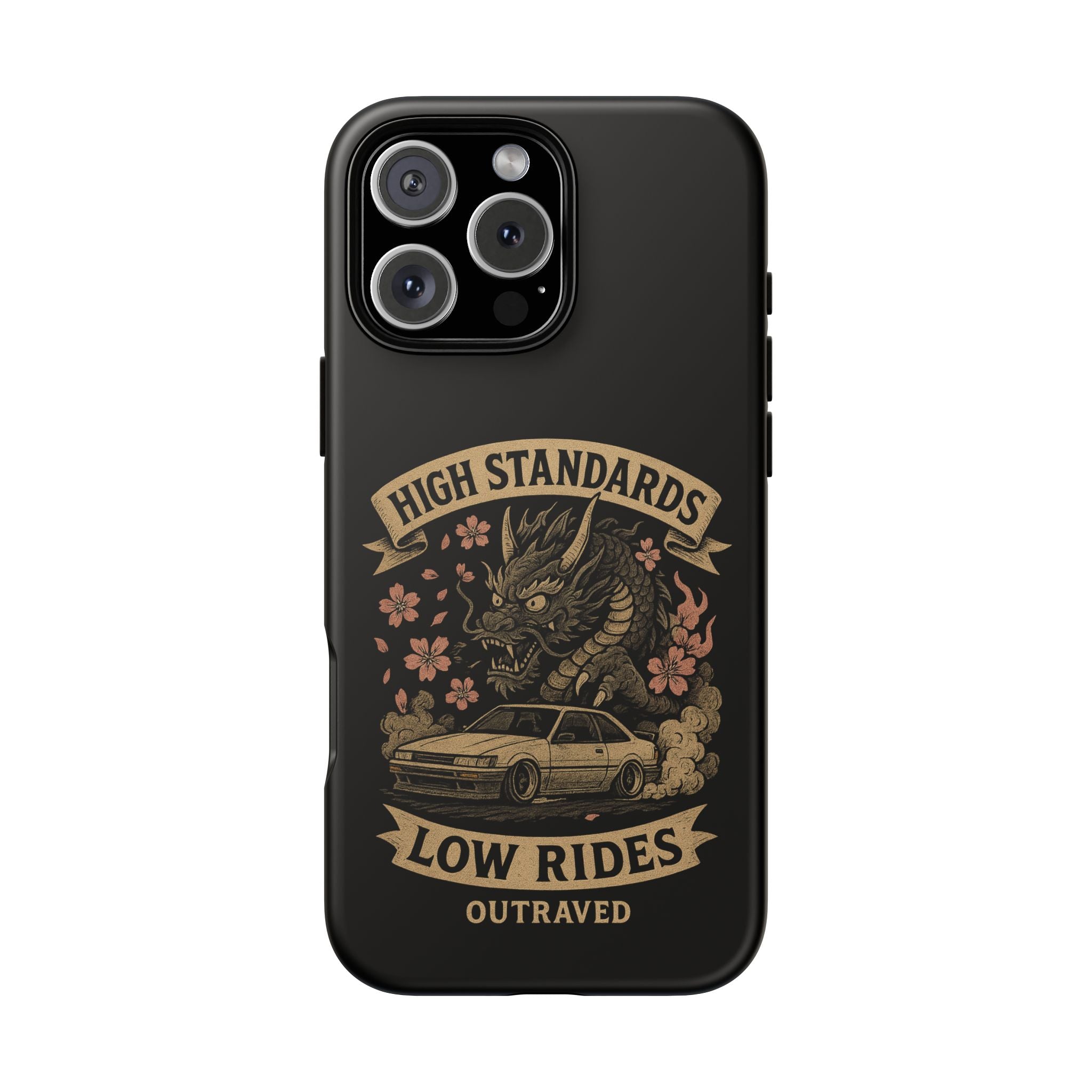 Phone Case — "High Standards Low Rides" Retro Dragon Car Design