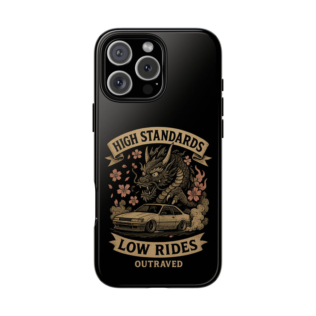 Phone Case — "High Standards Low Rides" Retro Dragon Car Design