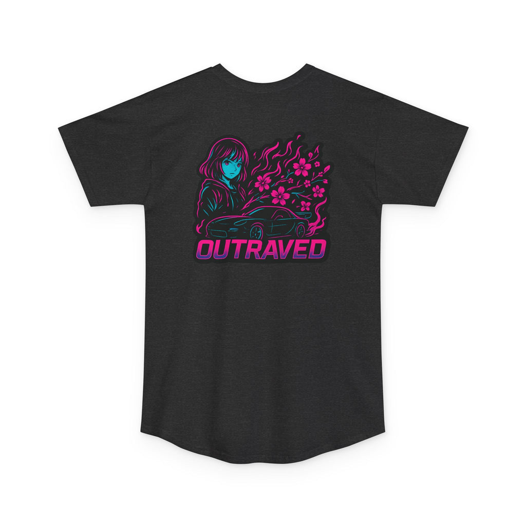 A Outraved Flame Retro Car Longbody Tee — Vintage Anime Streetwear Longline Shirt