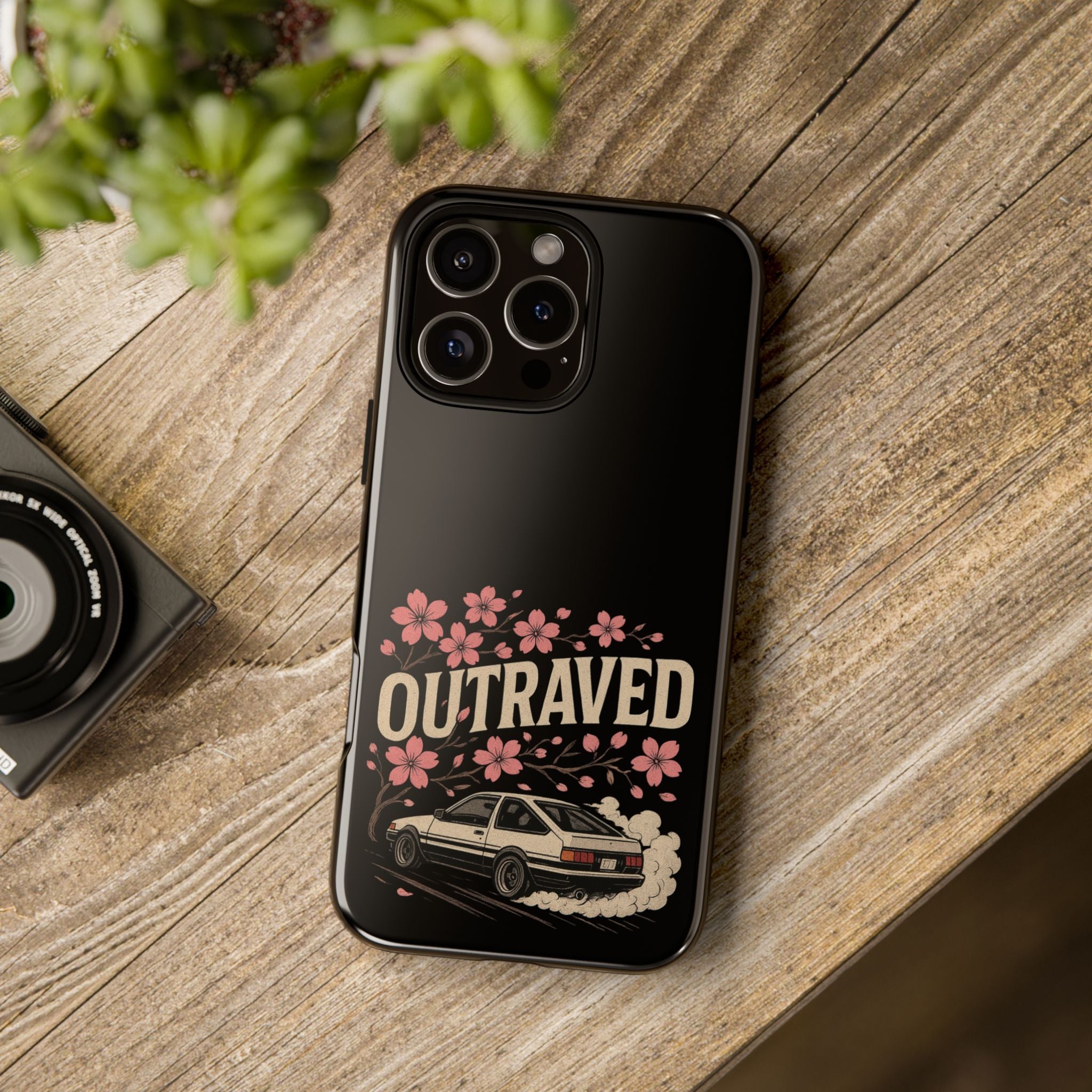 Phone Case — “Outraved” Drift Car Graphic with Cherry Blossoms