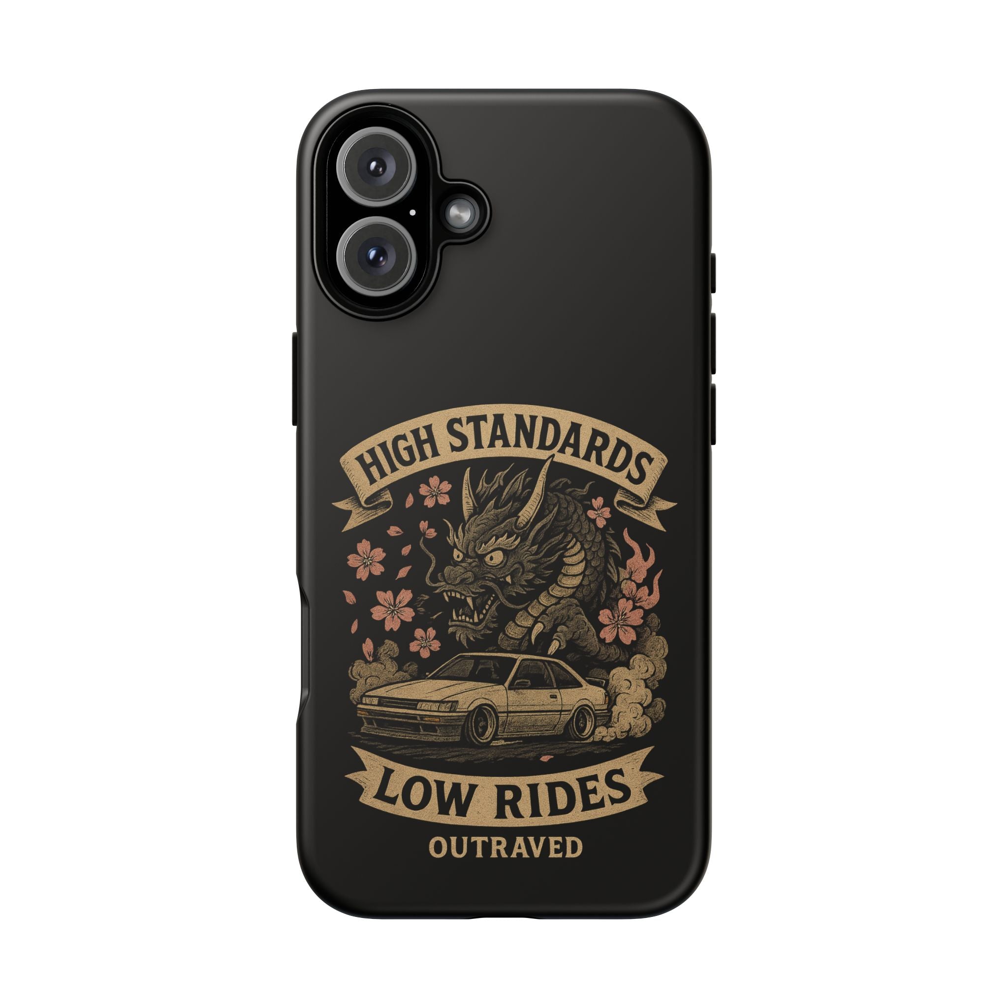 Phone Case — "High Standards Low Rides" Retro Dragon Car Design