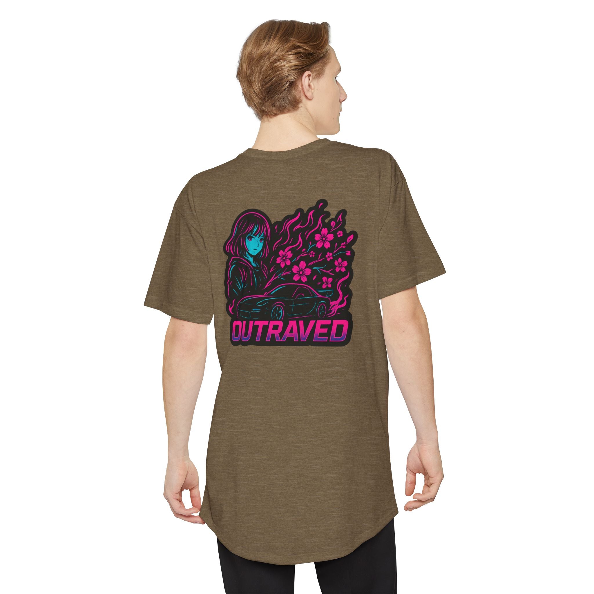 A Outraved Flame Retro Car Longbody Tee — Vintage Anime Streetwear Longline Shirt