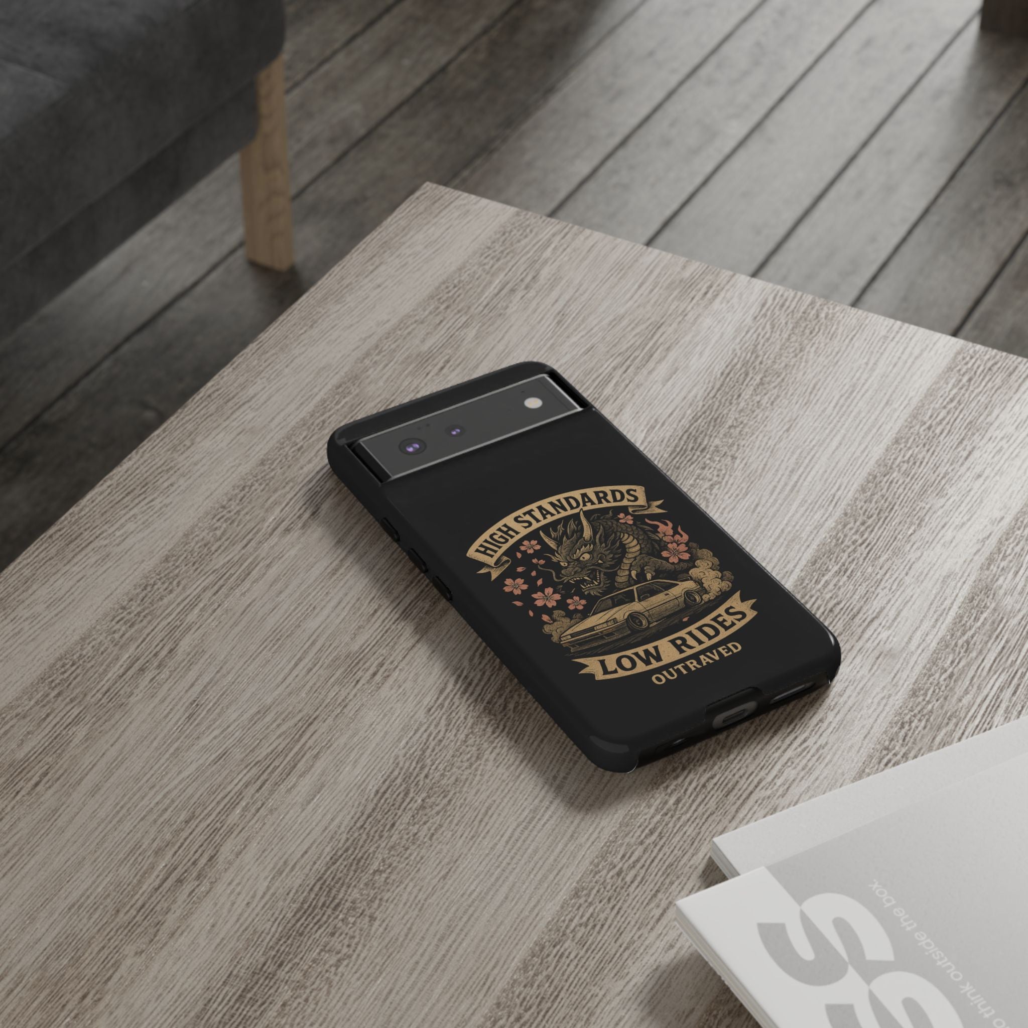 Phone Case — "High Standards Low Rides" Retro Dragon Car Design