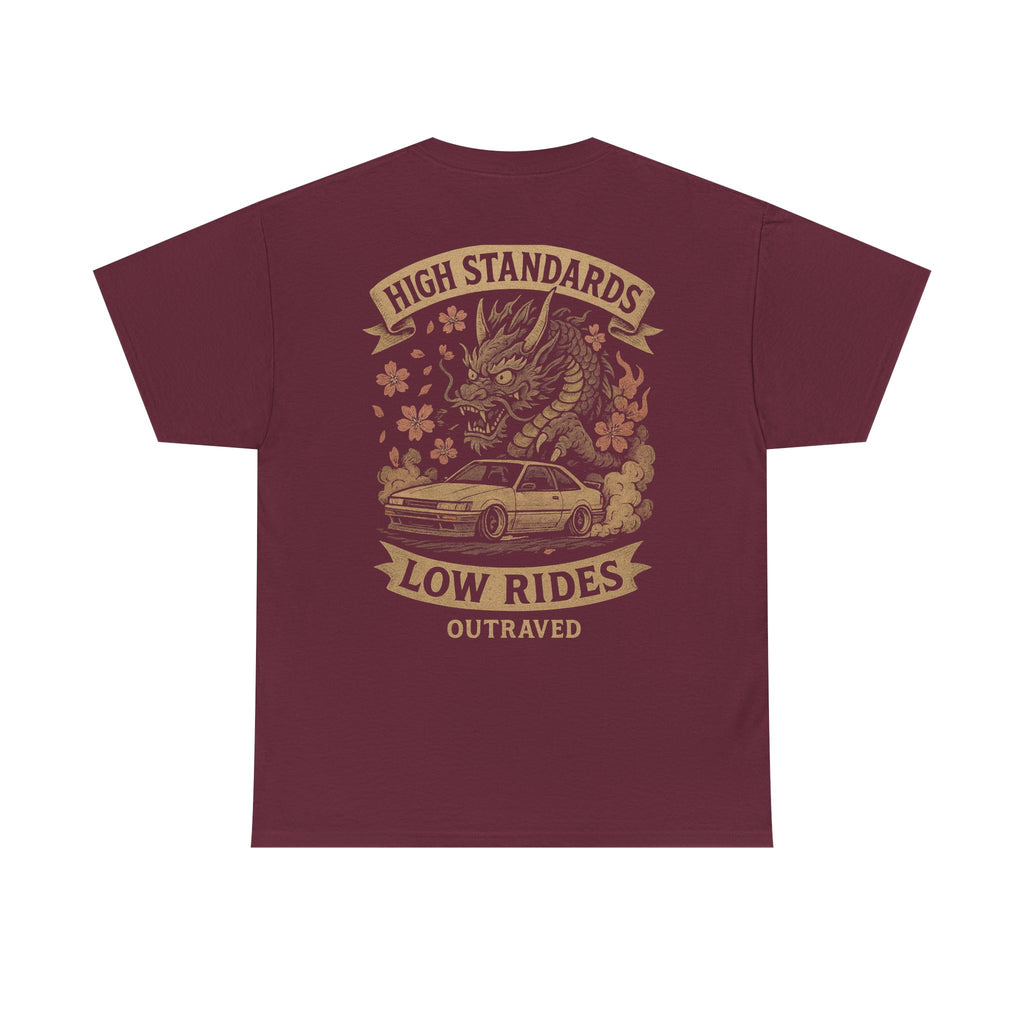 A Outraved 'High Standards Low Rides' Graphic Tee — Vintage Dragon Car Design
