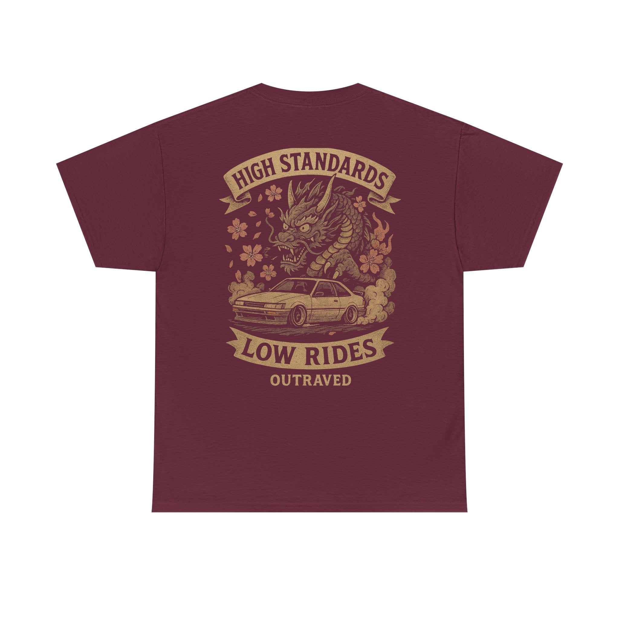 A Outraved 'High Standards Low Rides' Graphic Tee — Vintage Dragon Car Design