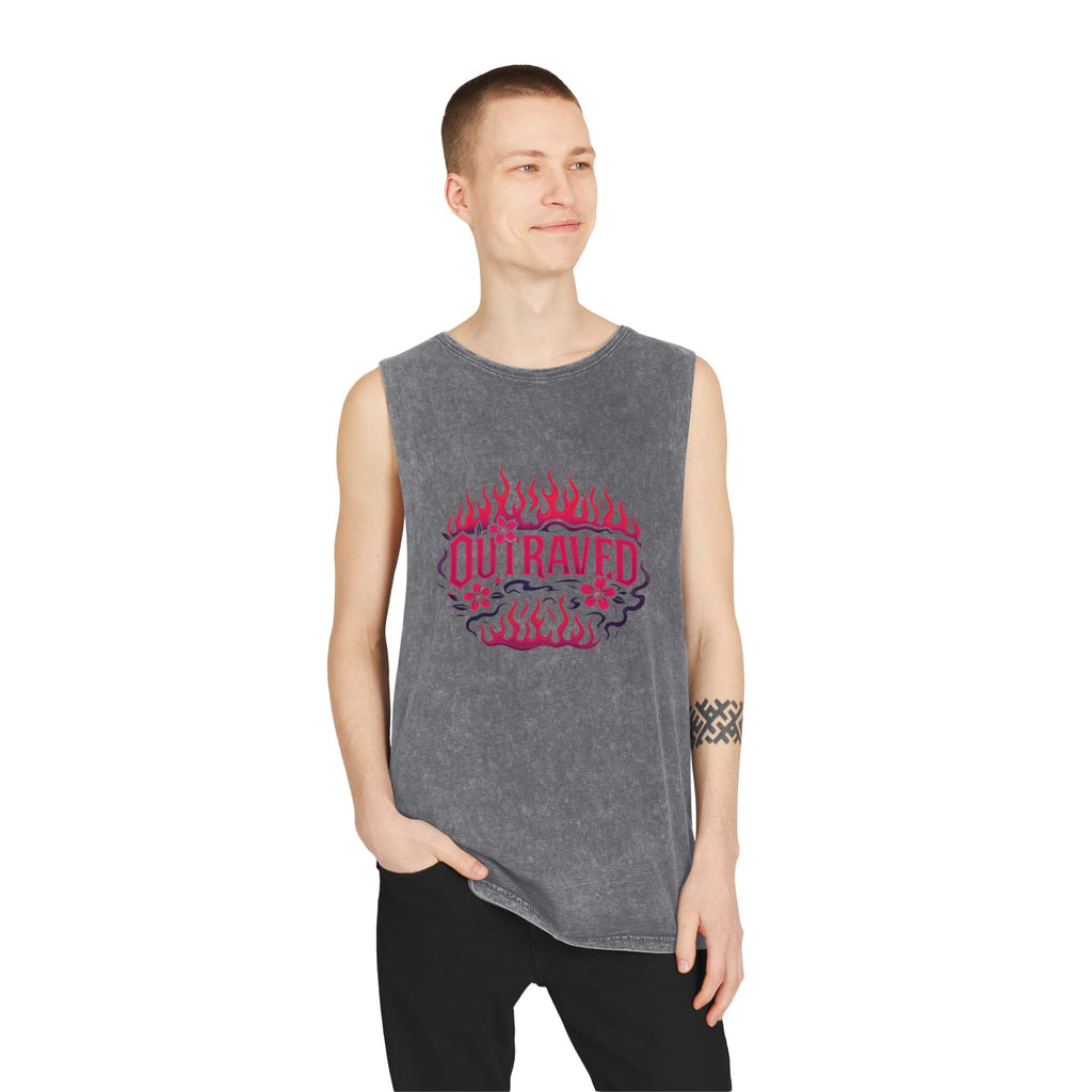 A Outraved Flame Graphic Tank Top — Stonewash Muscle Tee