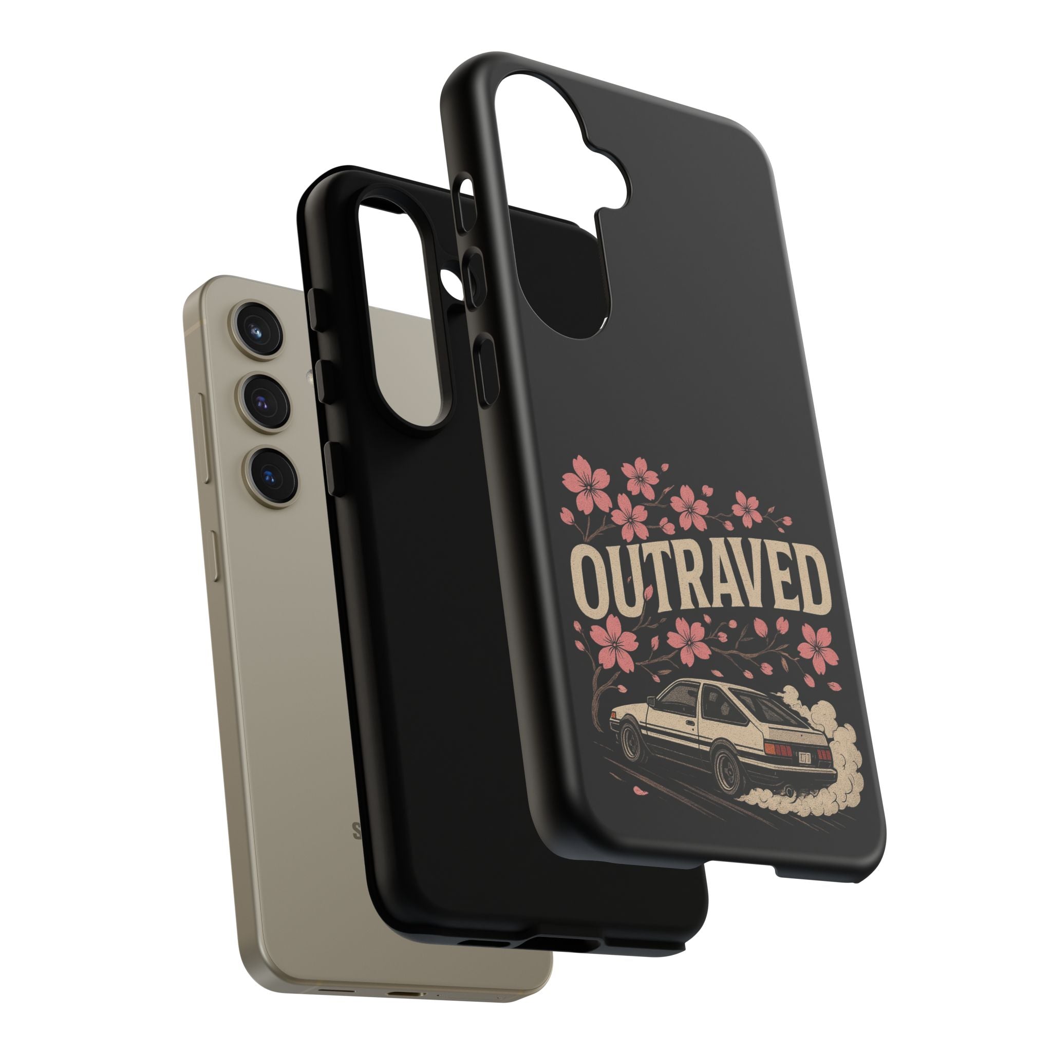 Phone Case — “Outraved” Drift Car Graphic with Cherry Blossoms