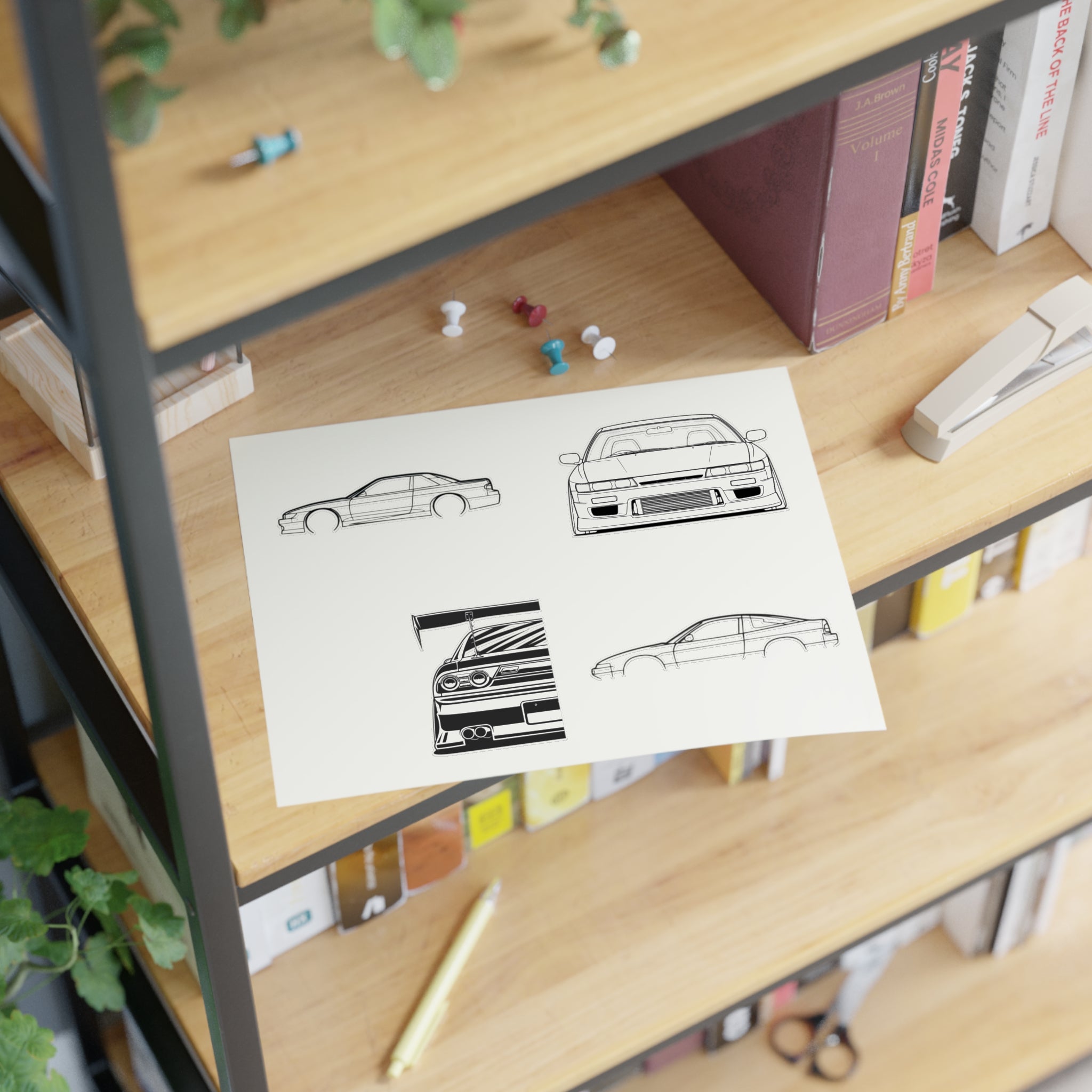 Stickers JDM  S13 Sticker Sheet – Black Line Art 4-Pack