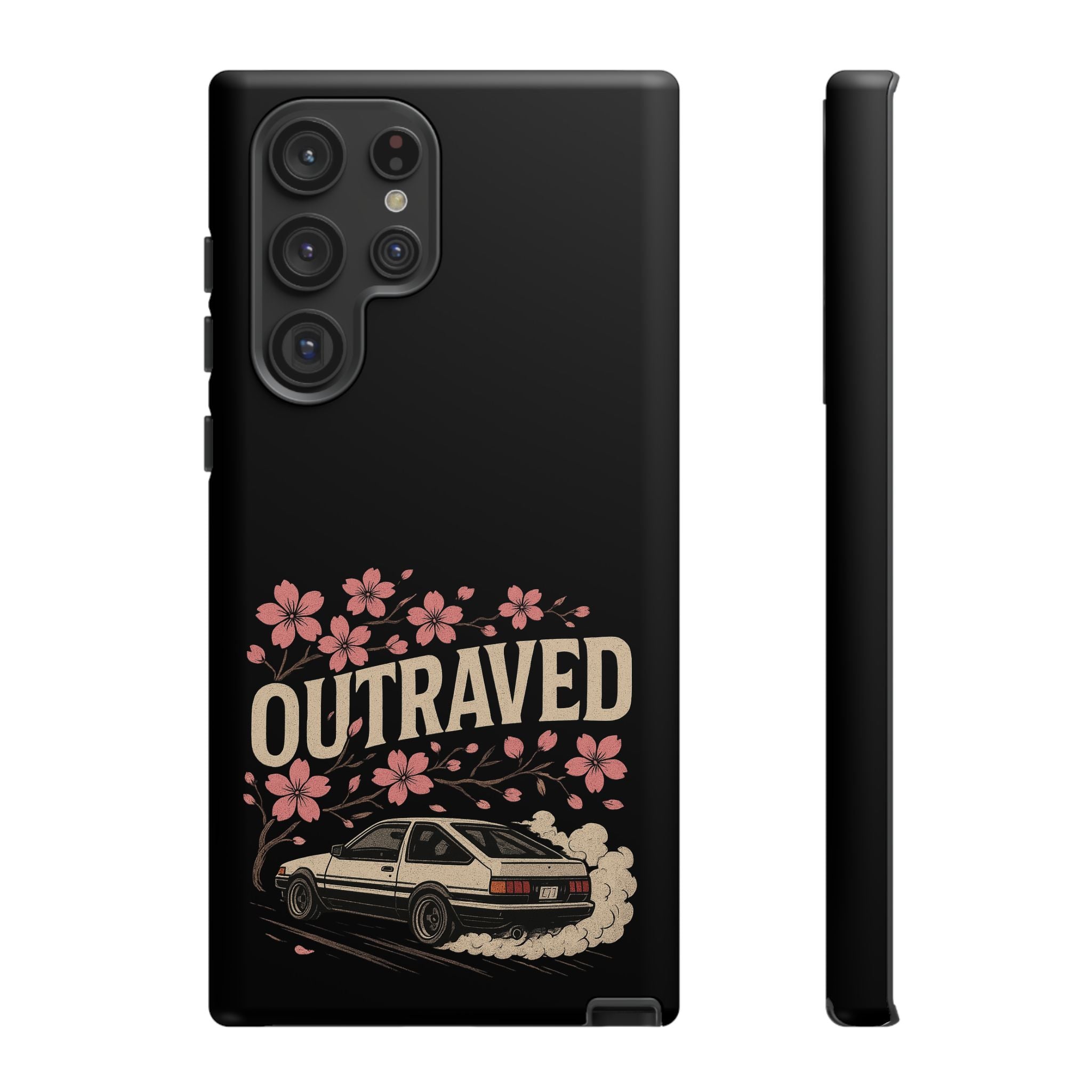 Phone Case — “Outraved” Drift Car Graphic with Cherry Blossoms