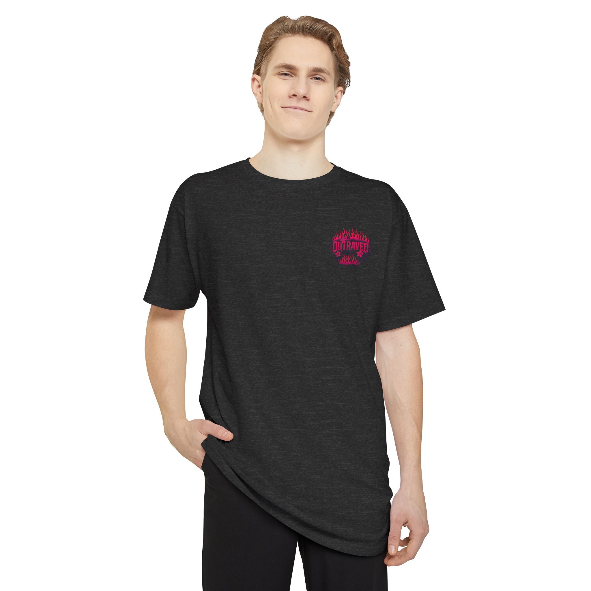 A Outraved Flame Retro Car Longbody Tee — Vintage Anime Streetwear Longline Shirt