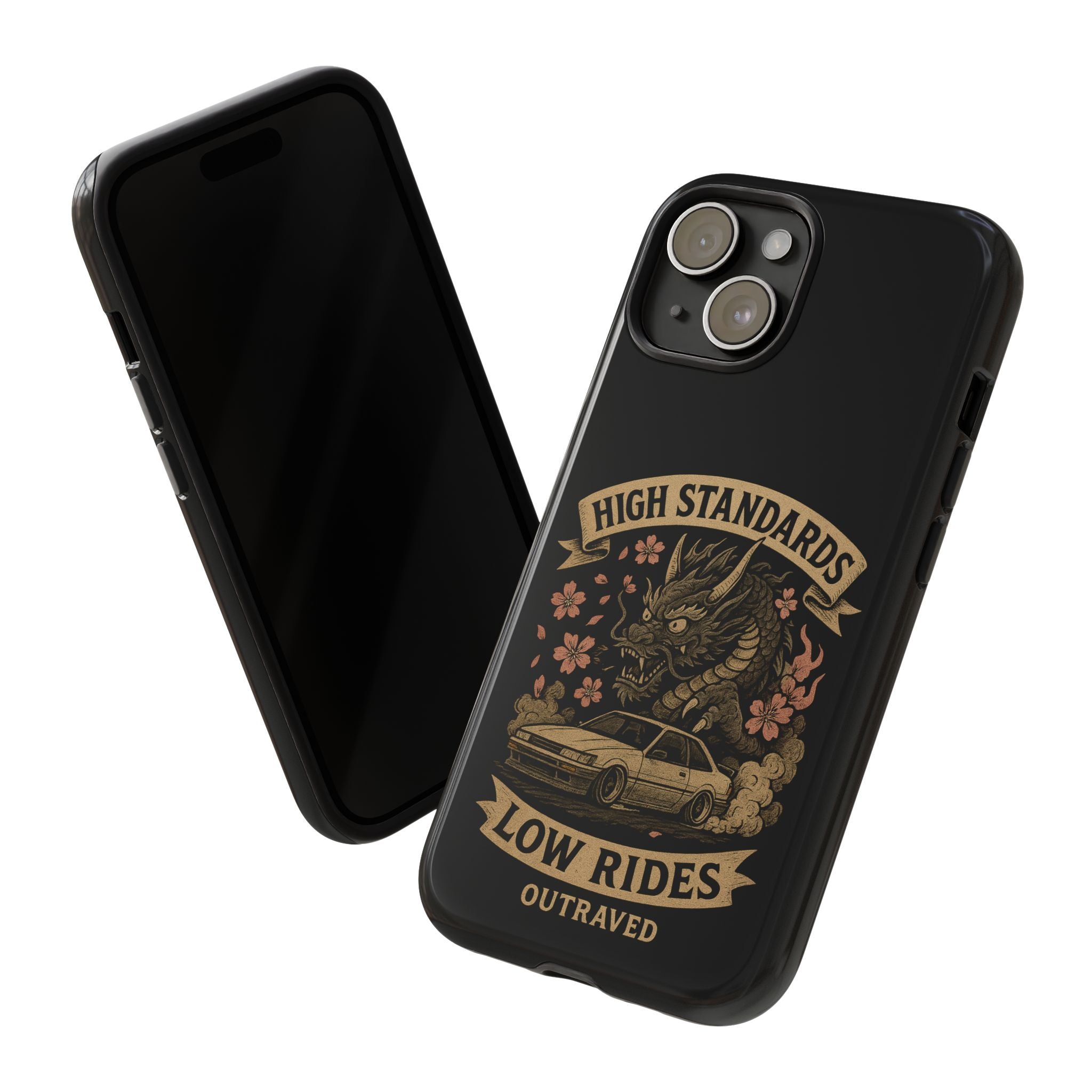 Phone Case — "High Standards Low Rides" Retro Dragon Car Design