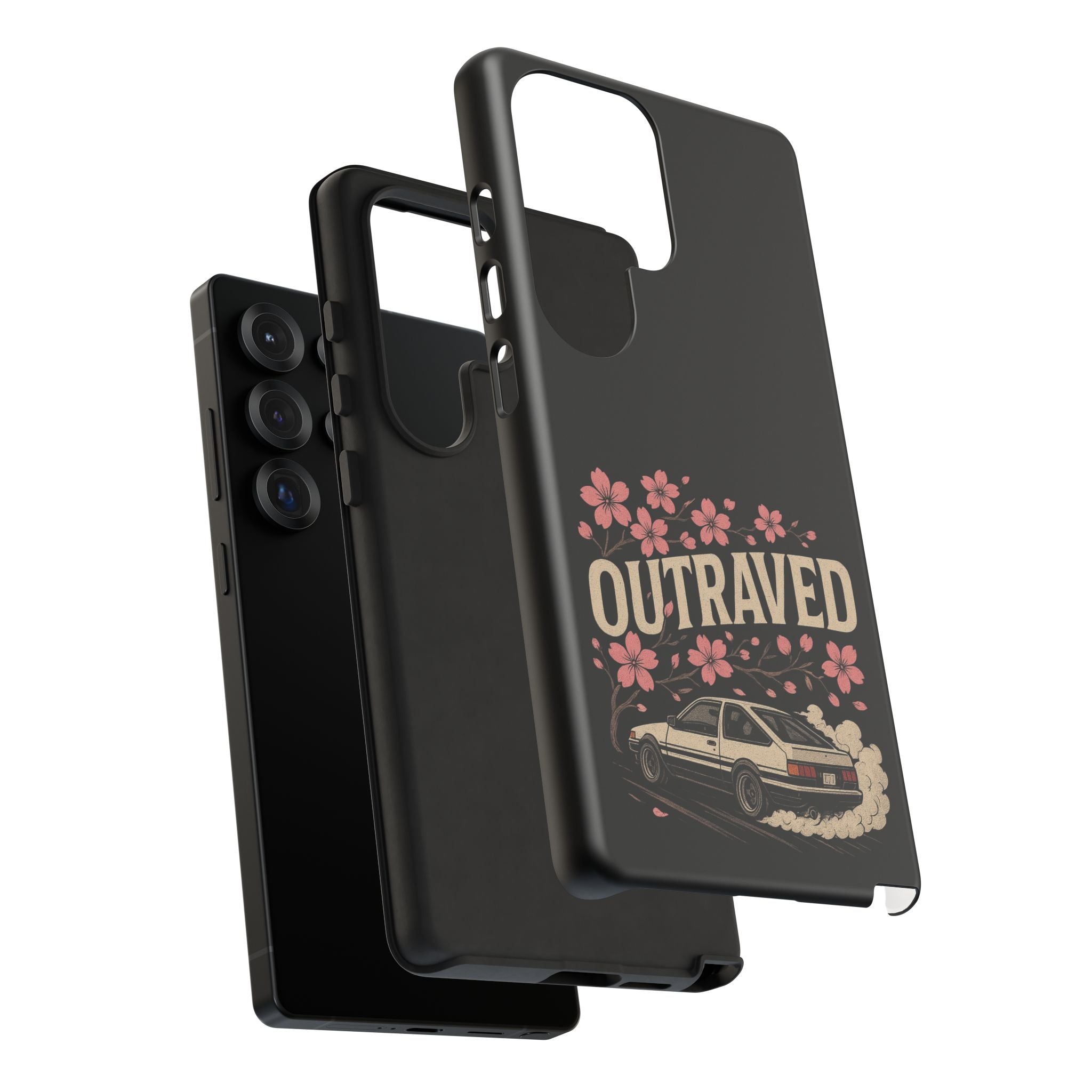 Phone Case — “Outraved” Drift Car Graphic with Cherry Blossoms