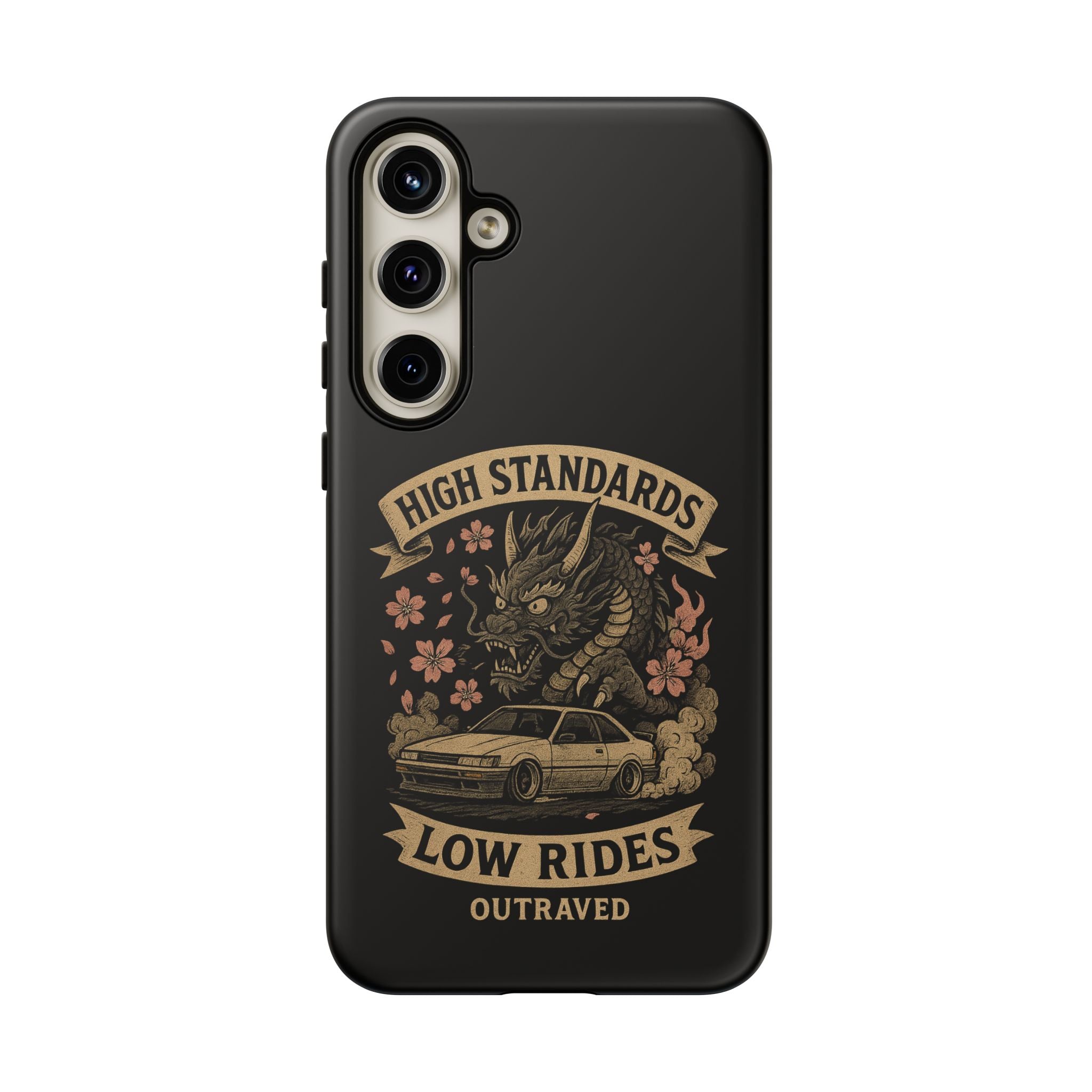 Phone Case — "High Standards Low Rides" Retro Dragon Car Design