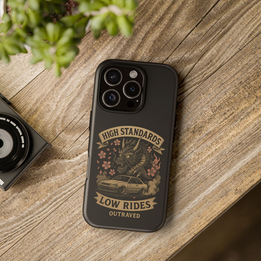 Phone Case — "High Standards Low Rides" Retro Dragon Car Design