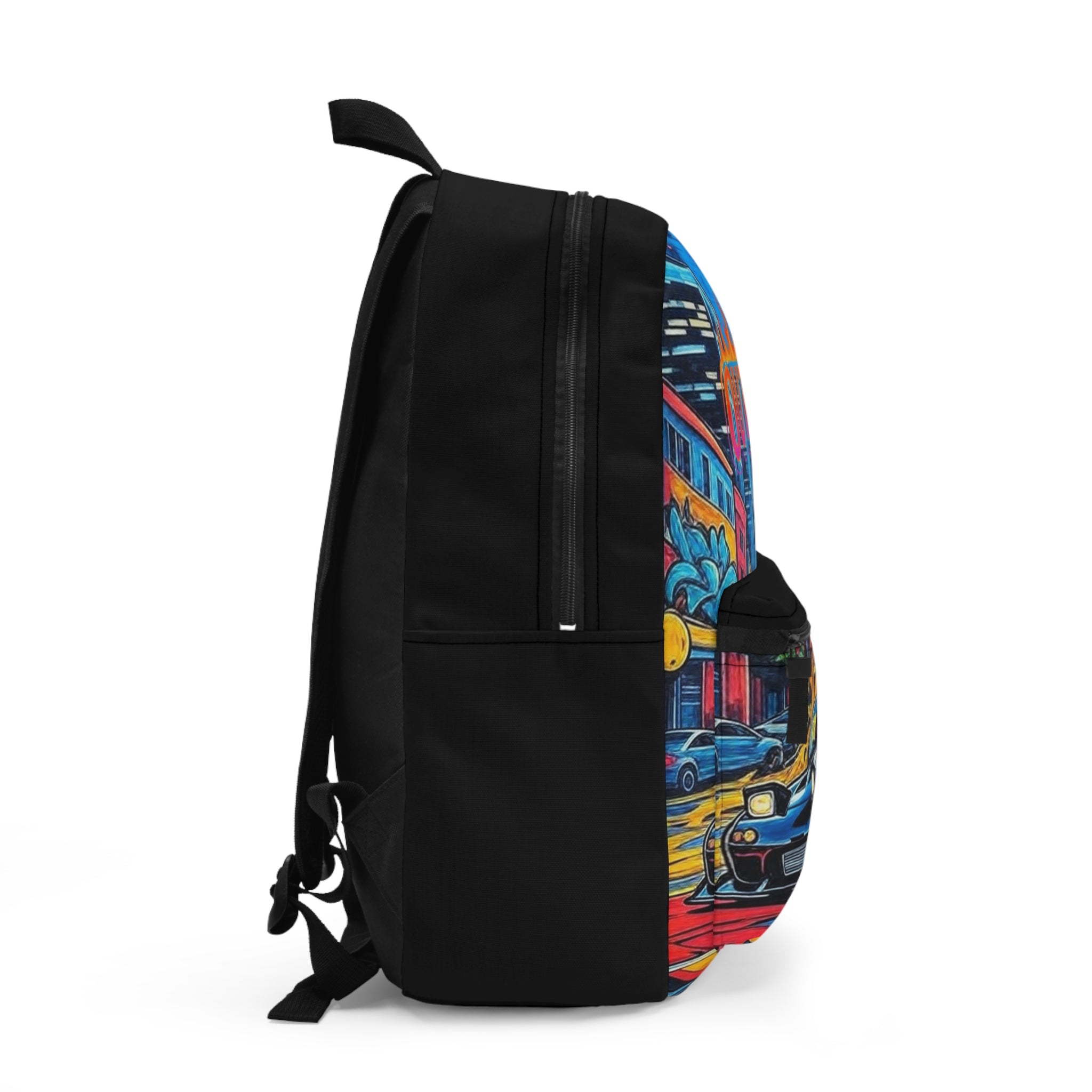 Outraved Sports Car Backpack — Neon Street Racing Graphic Bag