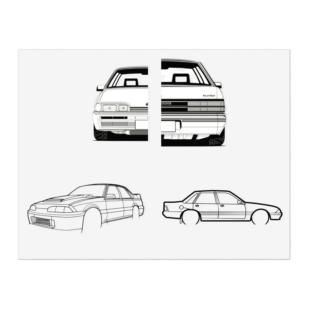 Stickers Fully sick vl brah Line Art Sticker Sheet — Retro Car Outline Decals
