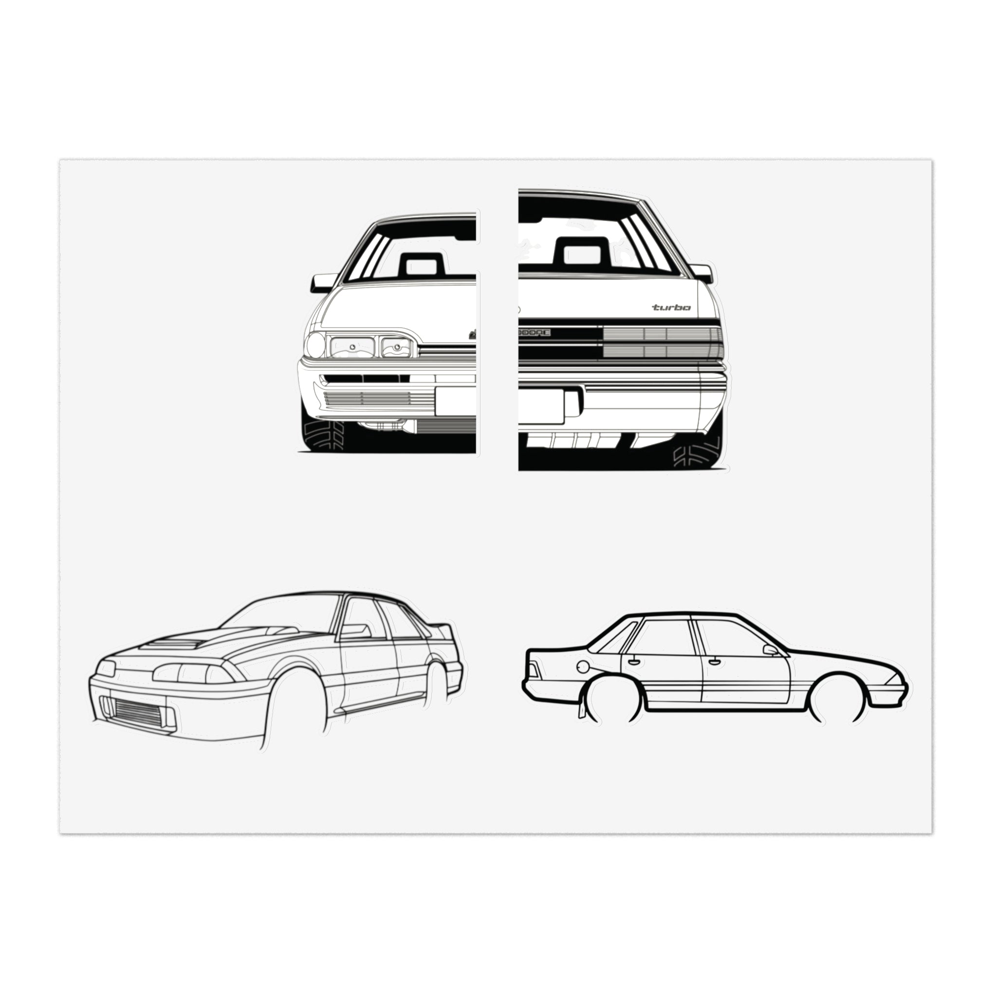 Stickers Fully sick vl brah Line Art Sticker Sheet — Retro Car Outline Decals