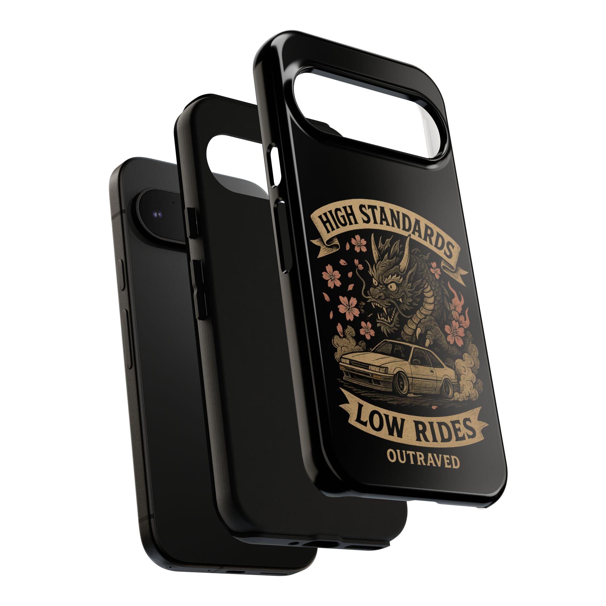 Phone Case — "High Standards Low Rides" Retro Dragon Car Design