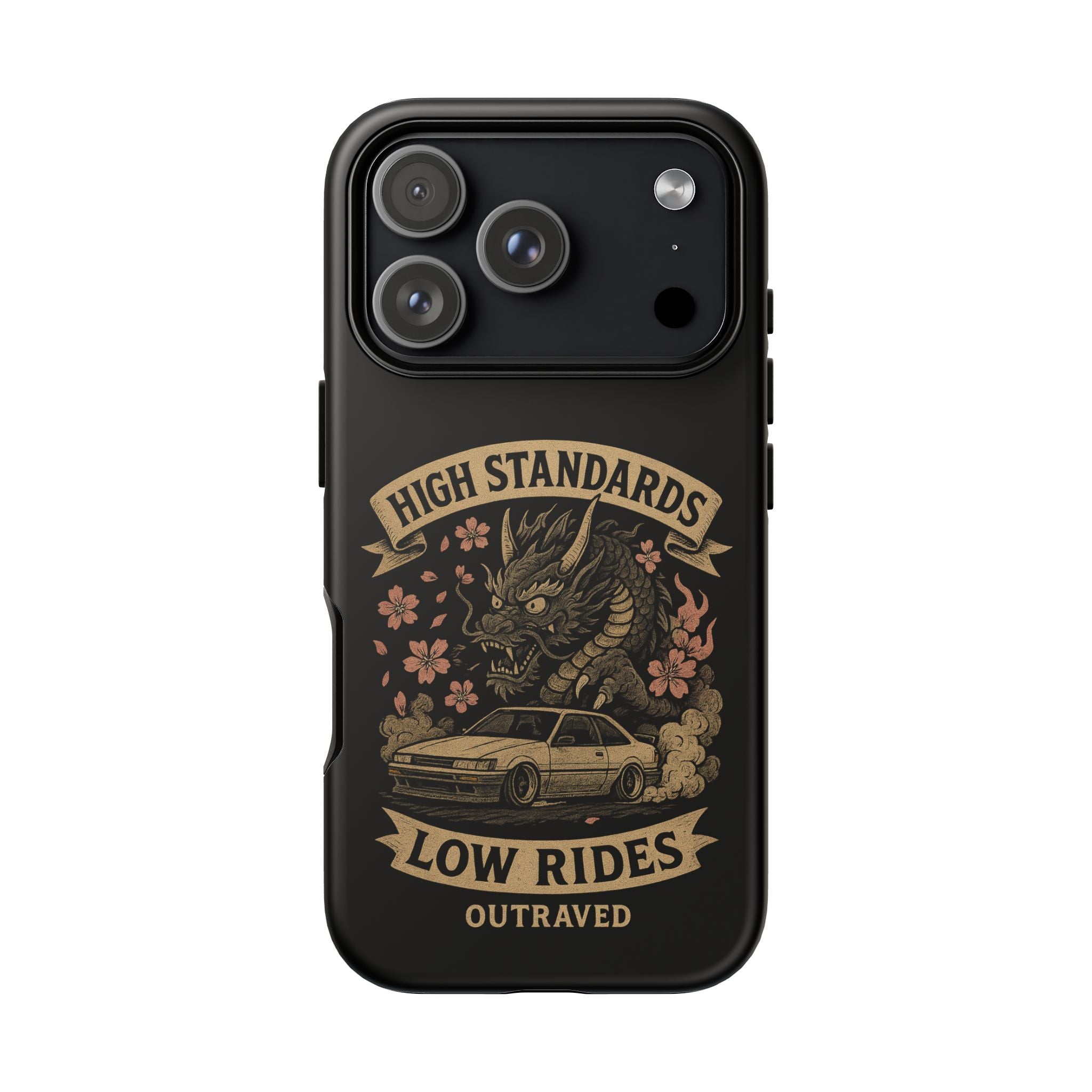 Phone Case — "High Standards Low Rides" Retro Dragon Car Design