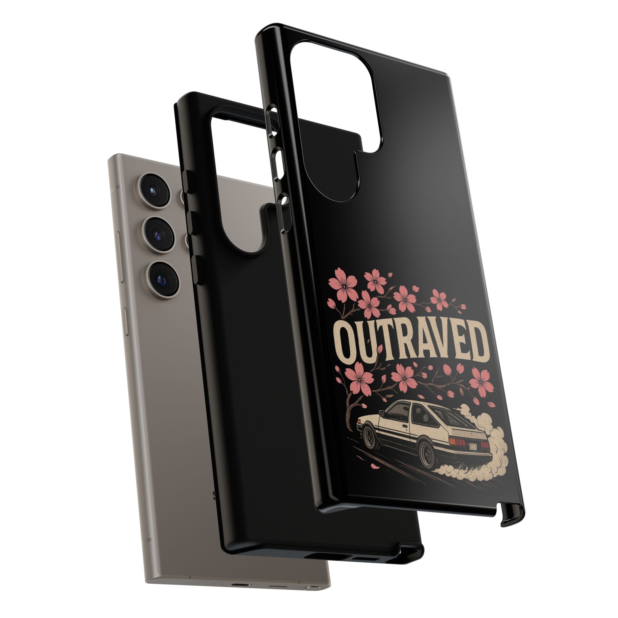 Phone Case — “Outraved” Drift Car Graphic with Cherry Blossoms