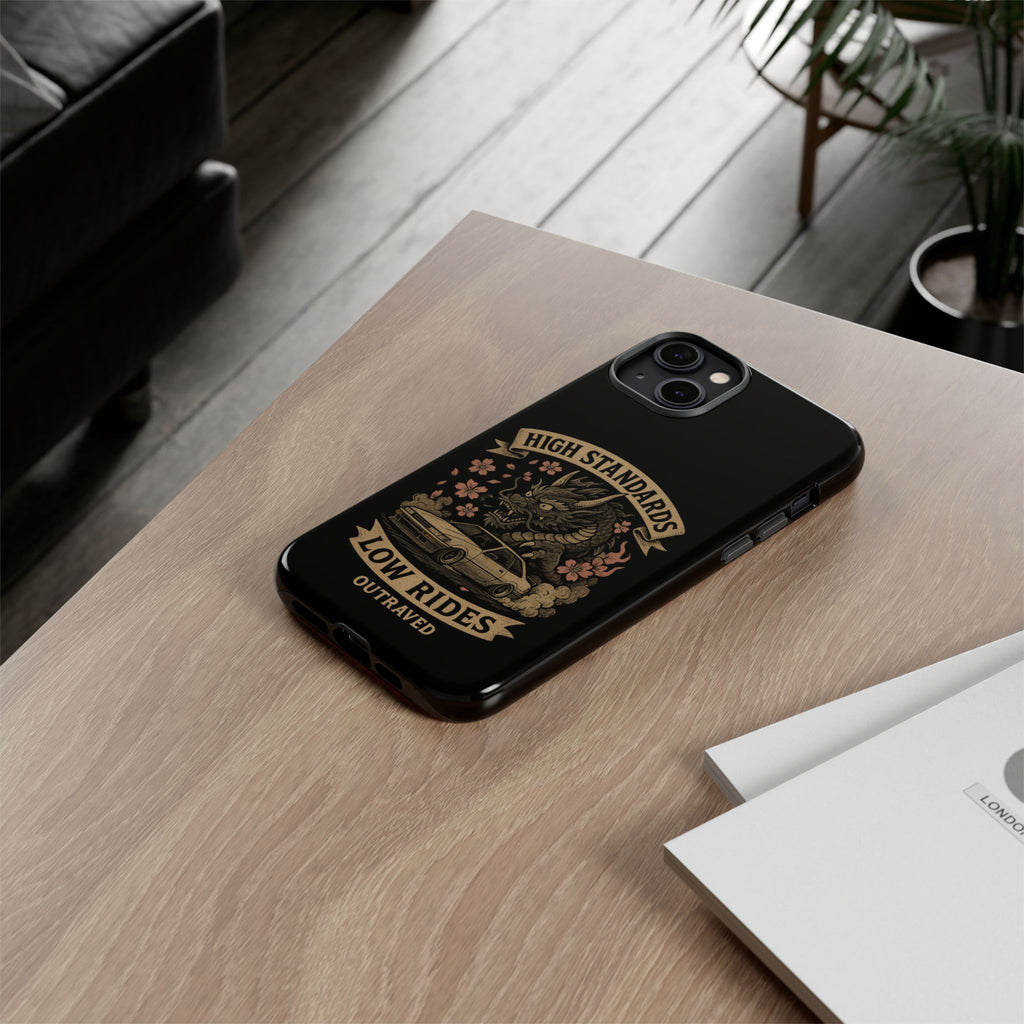 Phone Case — "High Standards Low Rides" Retro Dragon Car Design