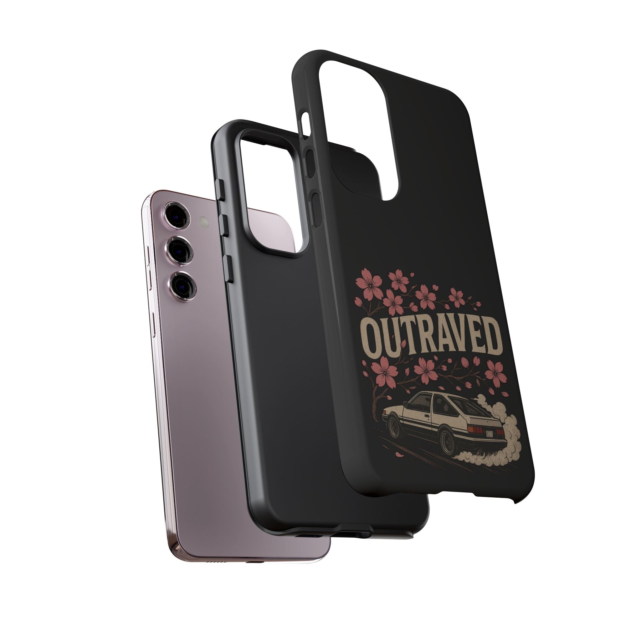 Phone Case — “Outraved” Drift Car Graphic with Cherry Blossoms