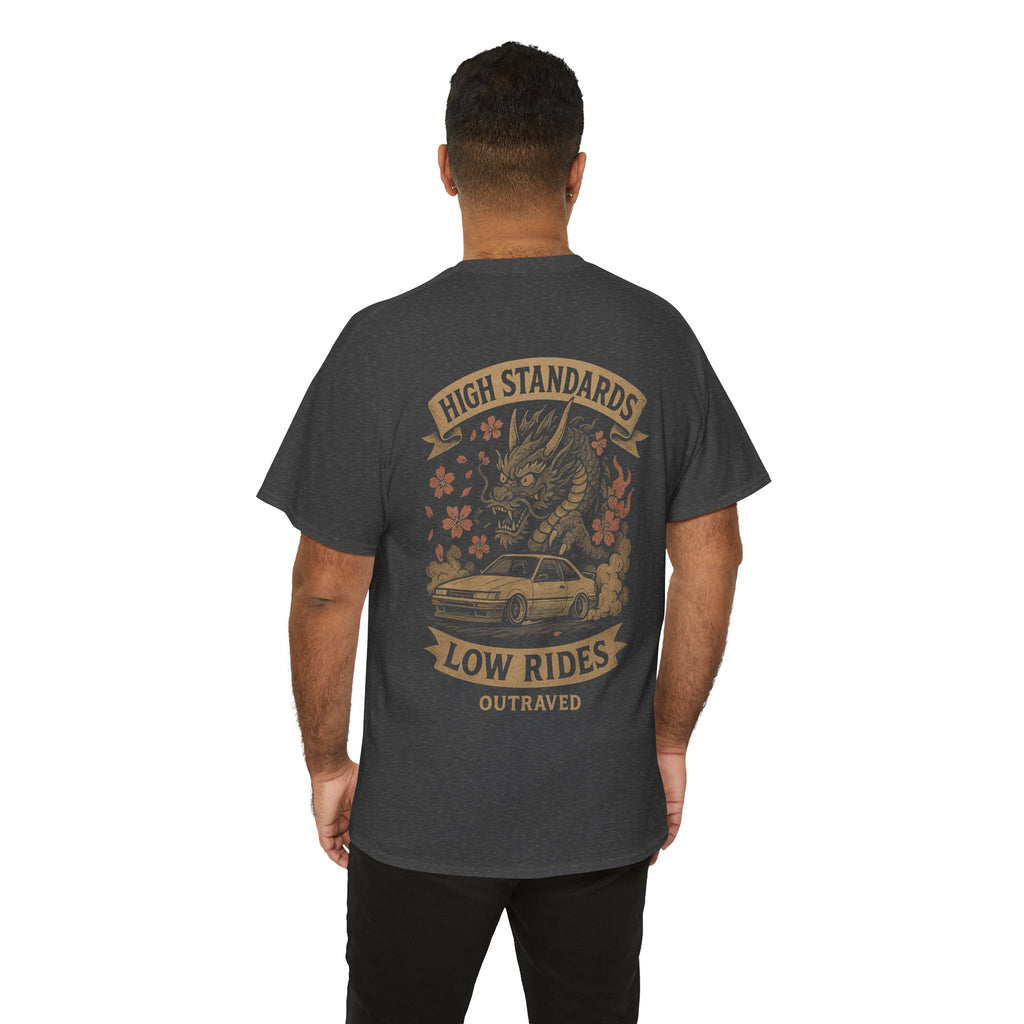 A Outraved 'High Standards Low Rides' Graphic Tee — Vintage Dragon Car Design