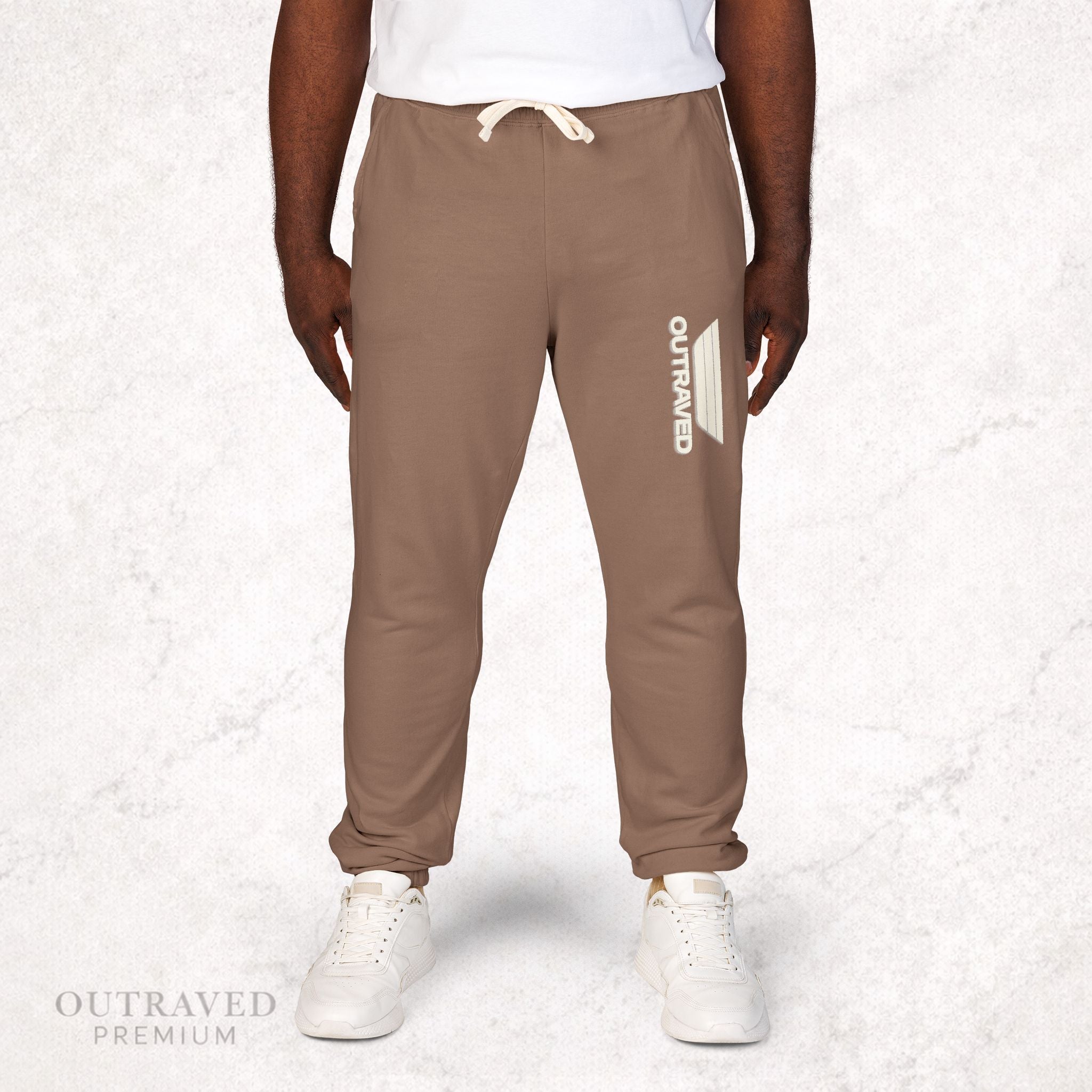 Garment-Dyed Fleece Sweatpants — Olive Joggers with White Side Logo