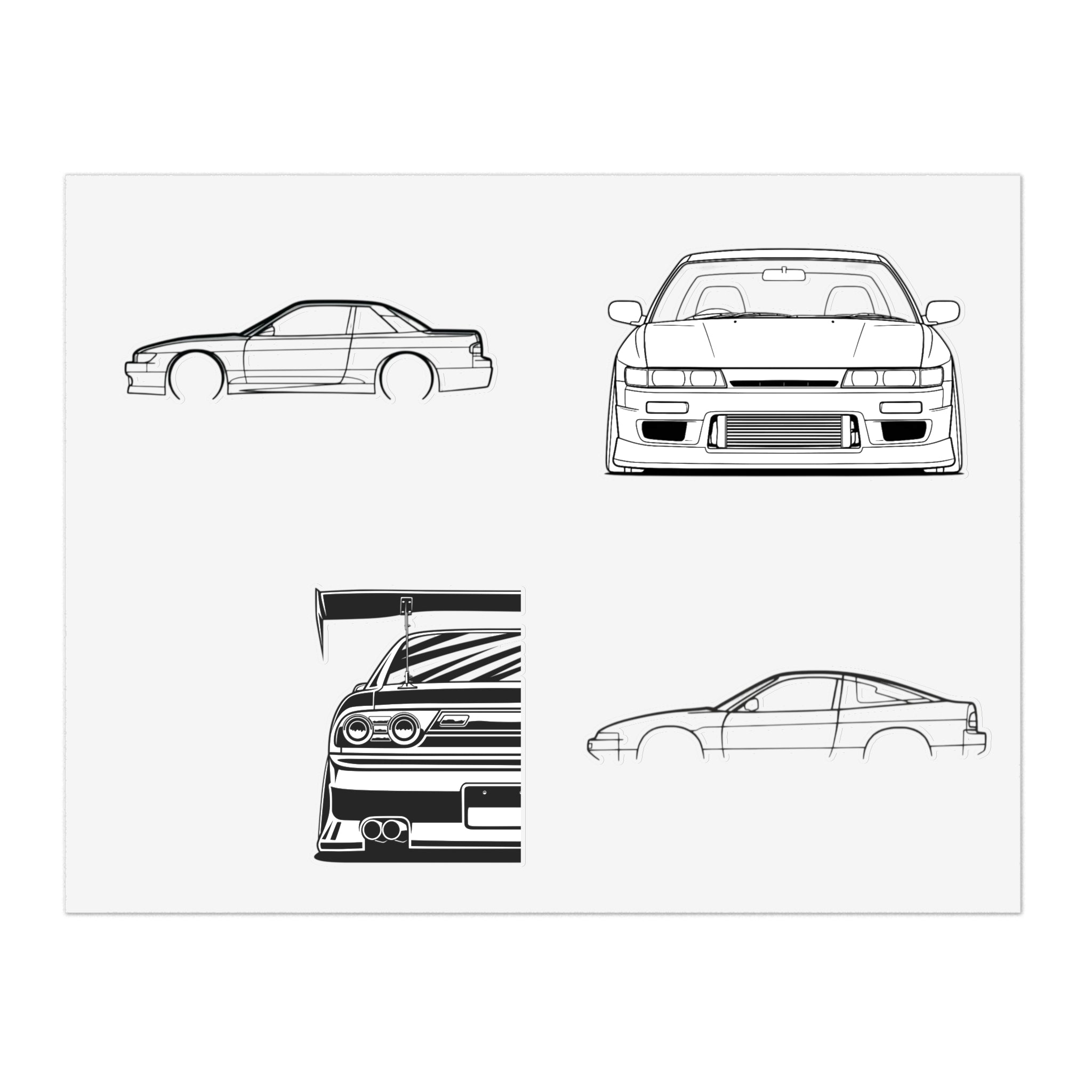 Stickers JDM  S13 Sticker Sheet – Black Line Art 4-Pack