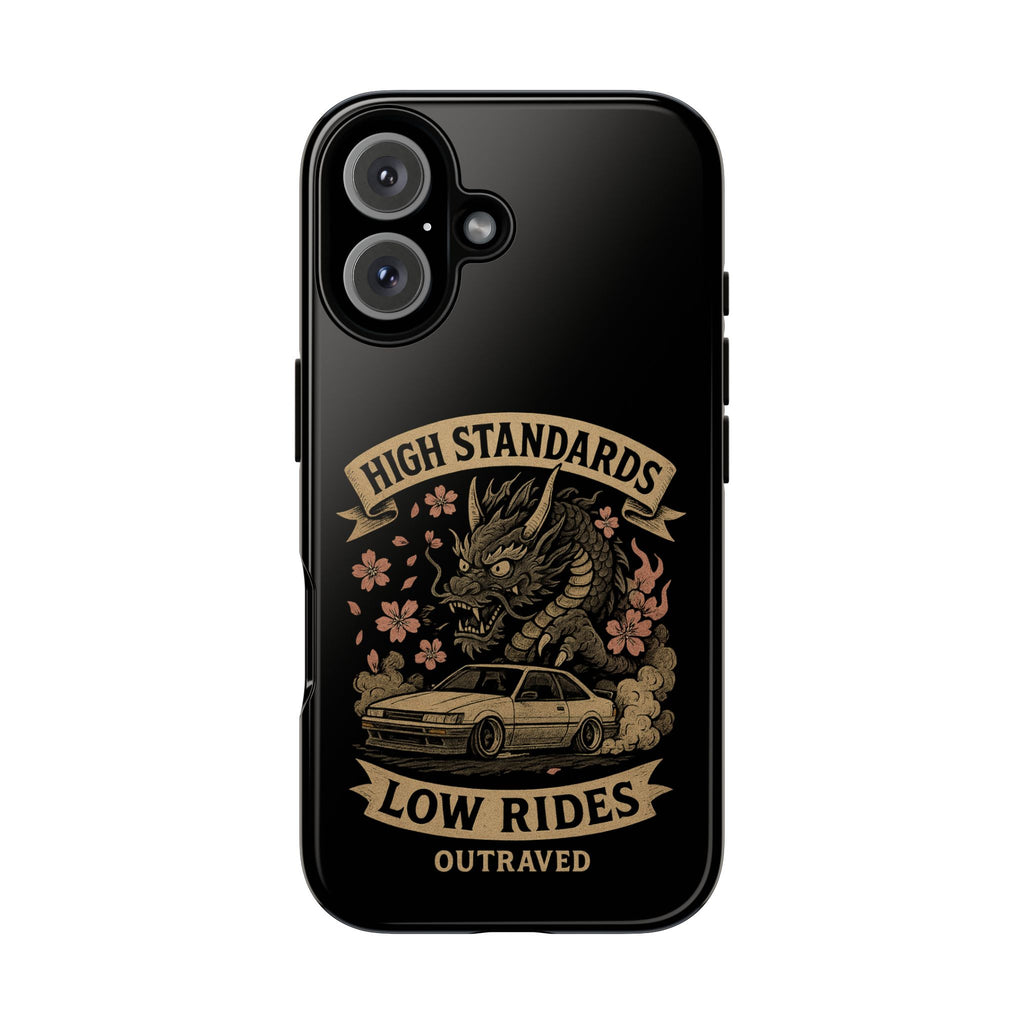 Phone Case — "High Standards Low Rides" Retro Dragon Car Design