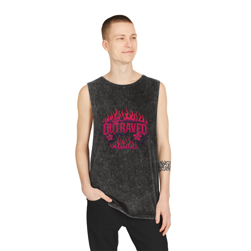 A Outraved Flame Graphic Tank Top — Stonewash Muscle Tee