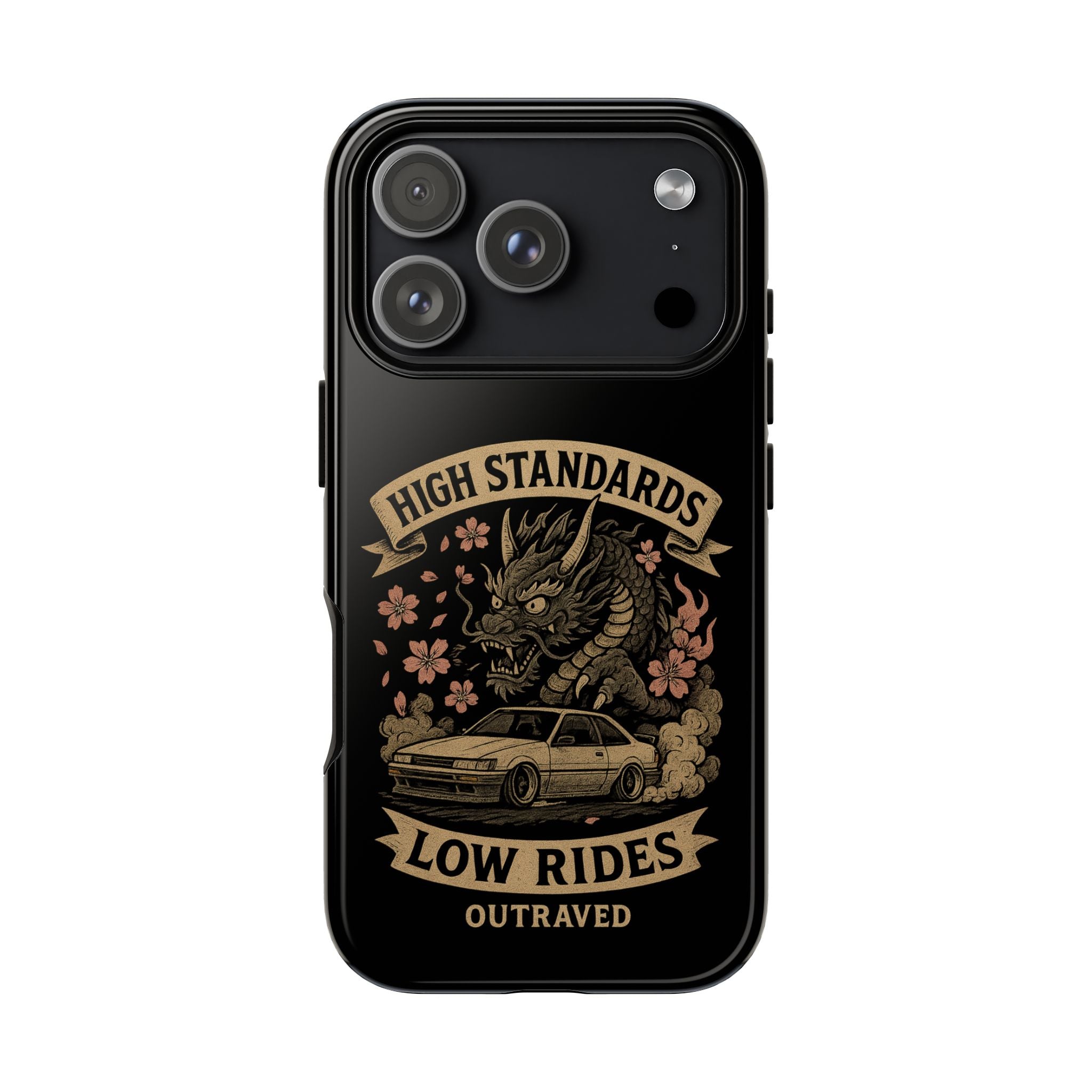 Phone Case — "High Standards Low Rides" Retro Dragon Car Design