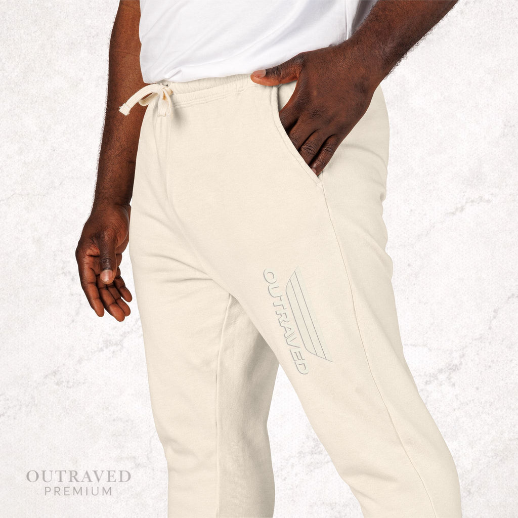 Garment-Dyed Fleece Sweatpants — Olive Joggers with White Side Logo