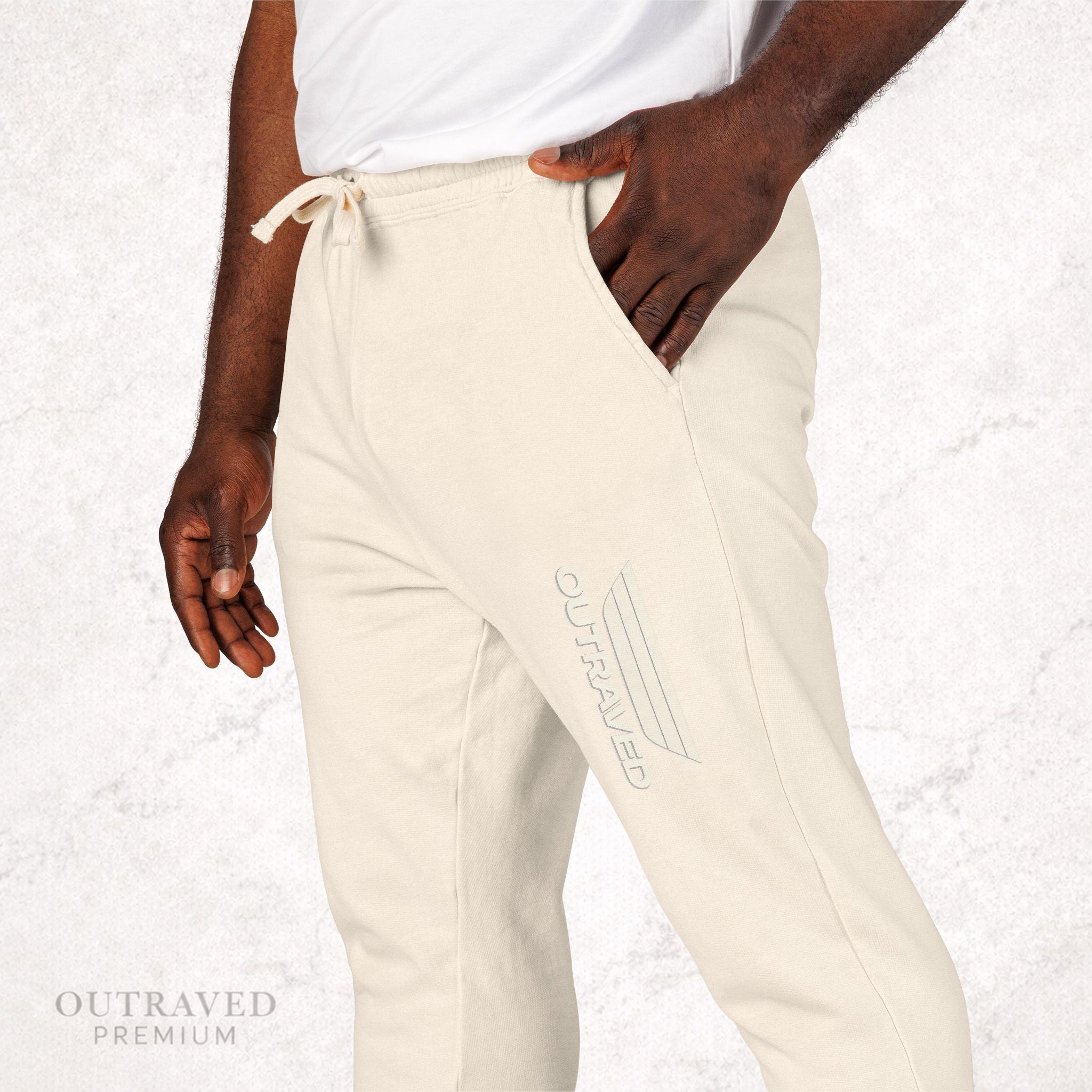 Garment-Dyed Fleece Sweatpants — Olive Joggers with White Side Logo