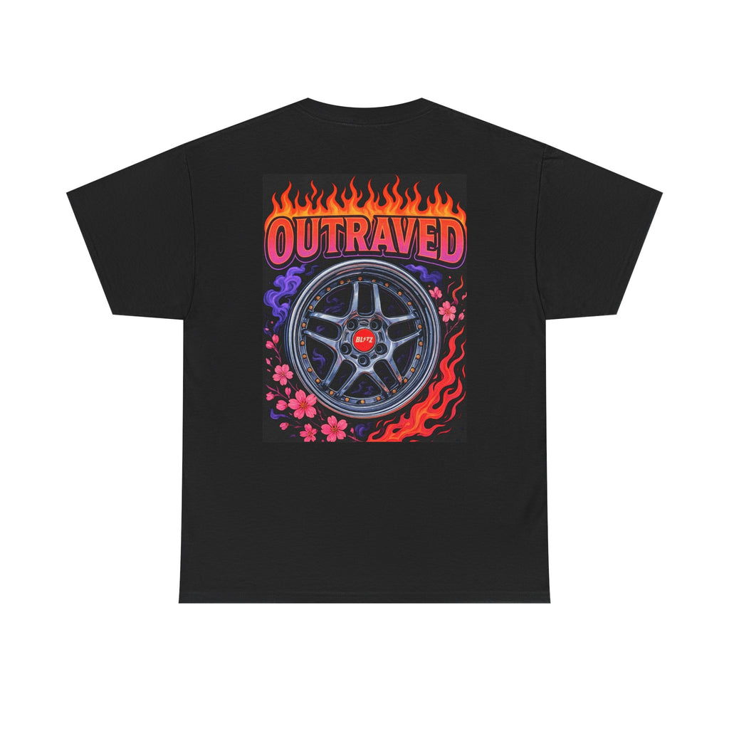 A Outraved Wheel Graphic Tee — Vintage Racing Flame Design