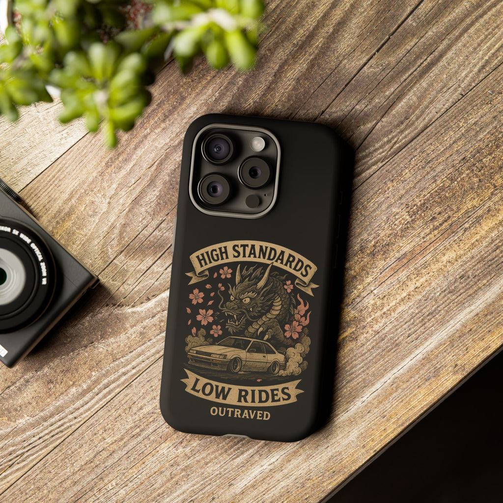 Phone Case — "High Standards Low Rides" Retro Dragon Car Design