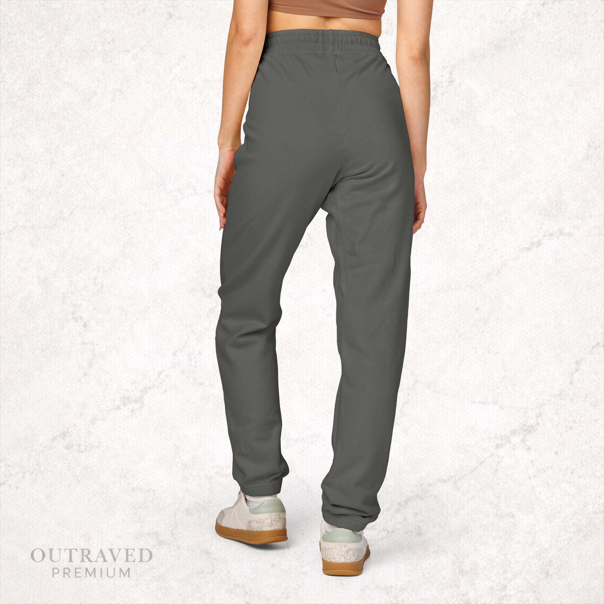 Garment-Dyed Fleece Sweatpants — Olive Joggers with White Side Logo