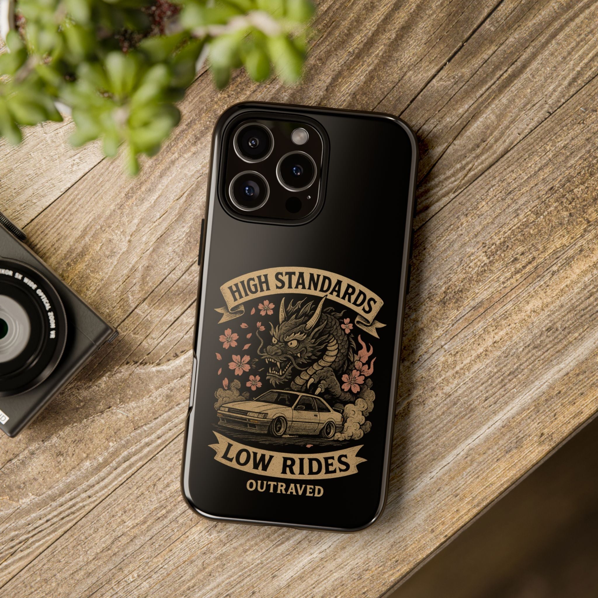 Phone Case — "High Standards Low Rides" Retro Dragon Car Design
