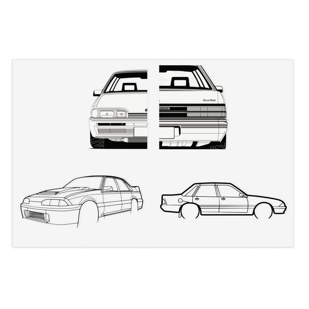 Stickers Fully sick vl brah Line Art Sticker Sheet — Retro Car Outline Decals