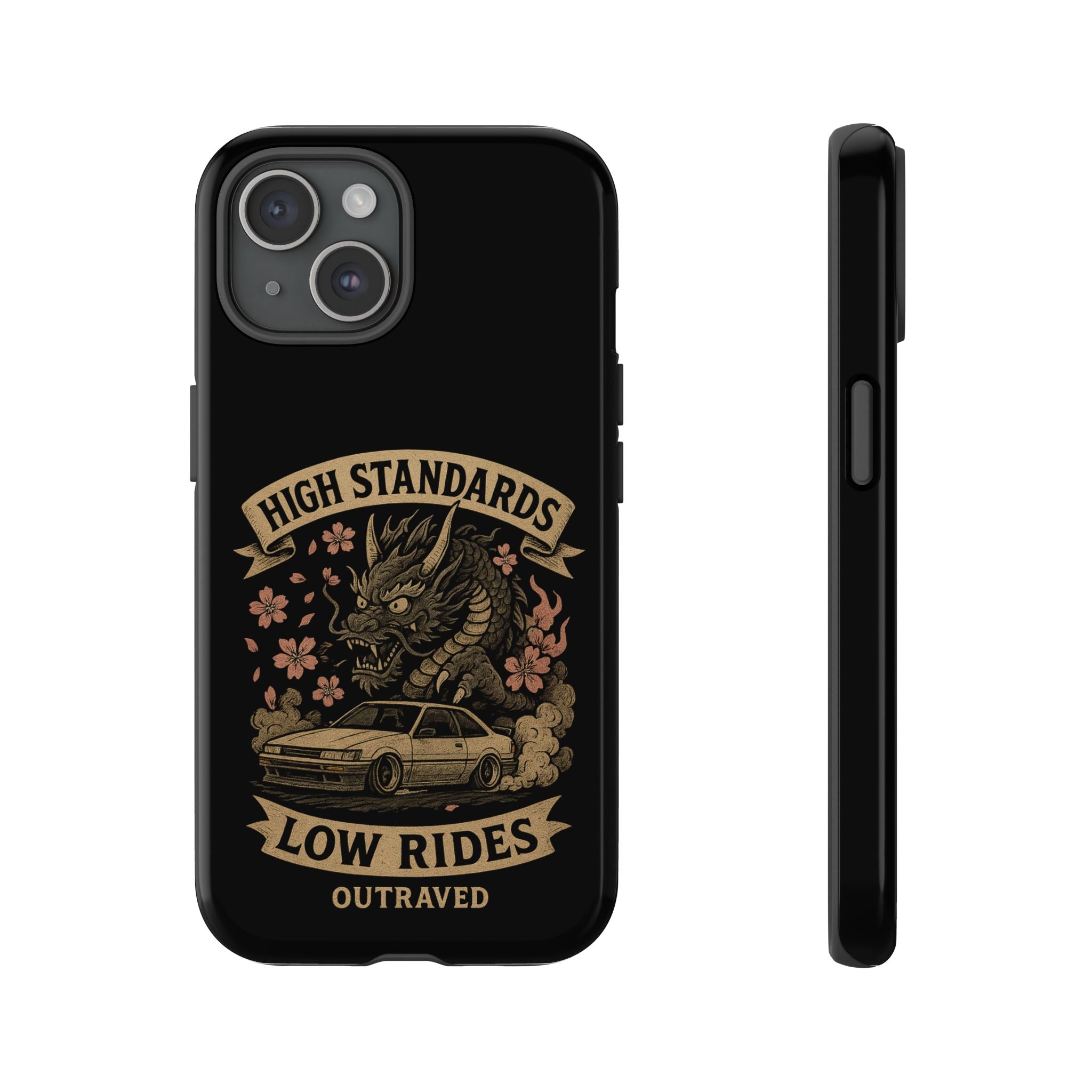 Phone Case — "High Standards Low Rides" Retro Dragon Car Design
