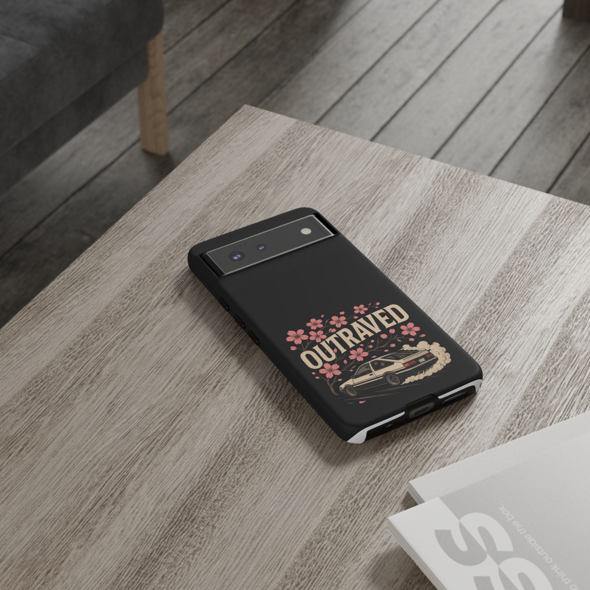 Phone Case — “Outraved” Drift Car Graphic with Cherry Blossoms
