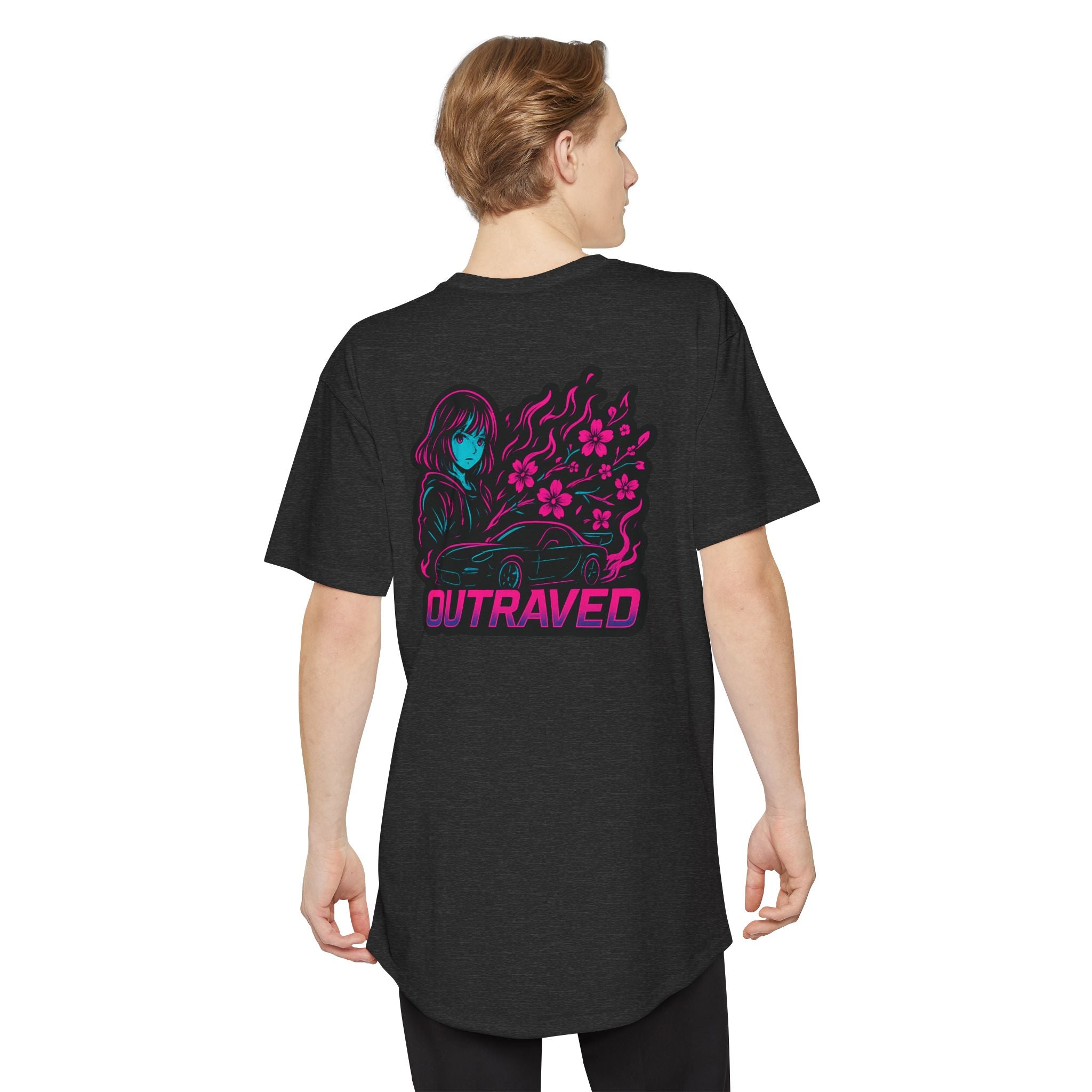 A Outraved Flame Retro Car Longbody Tee — Vintage Anime Streetwear Longline Shirt
