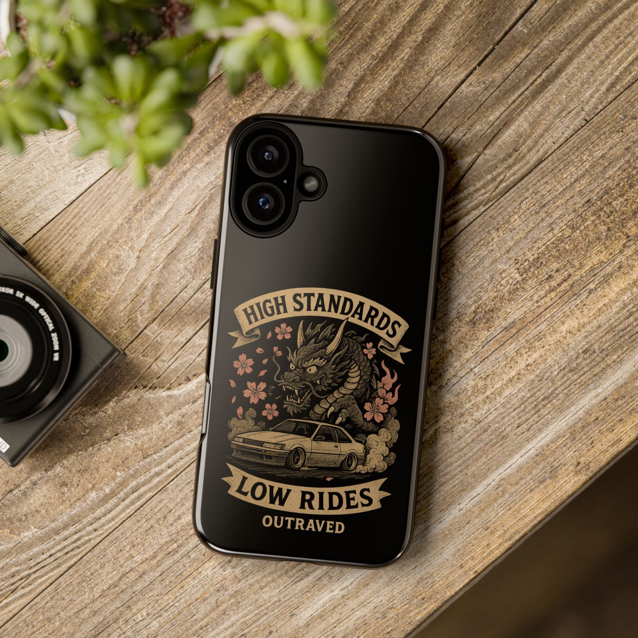 Phone Case — "High Standards Low Rides" Retro Dragon Car Design
