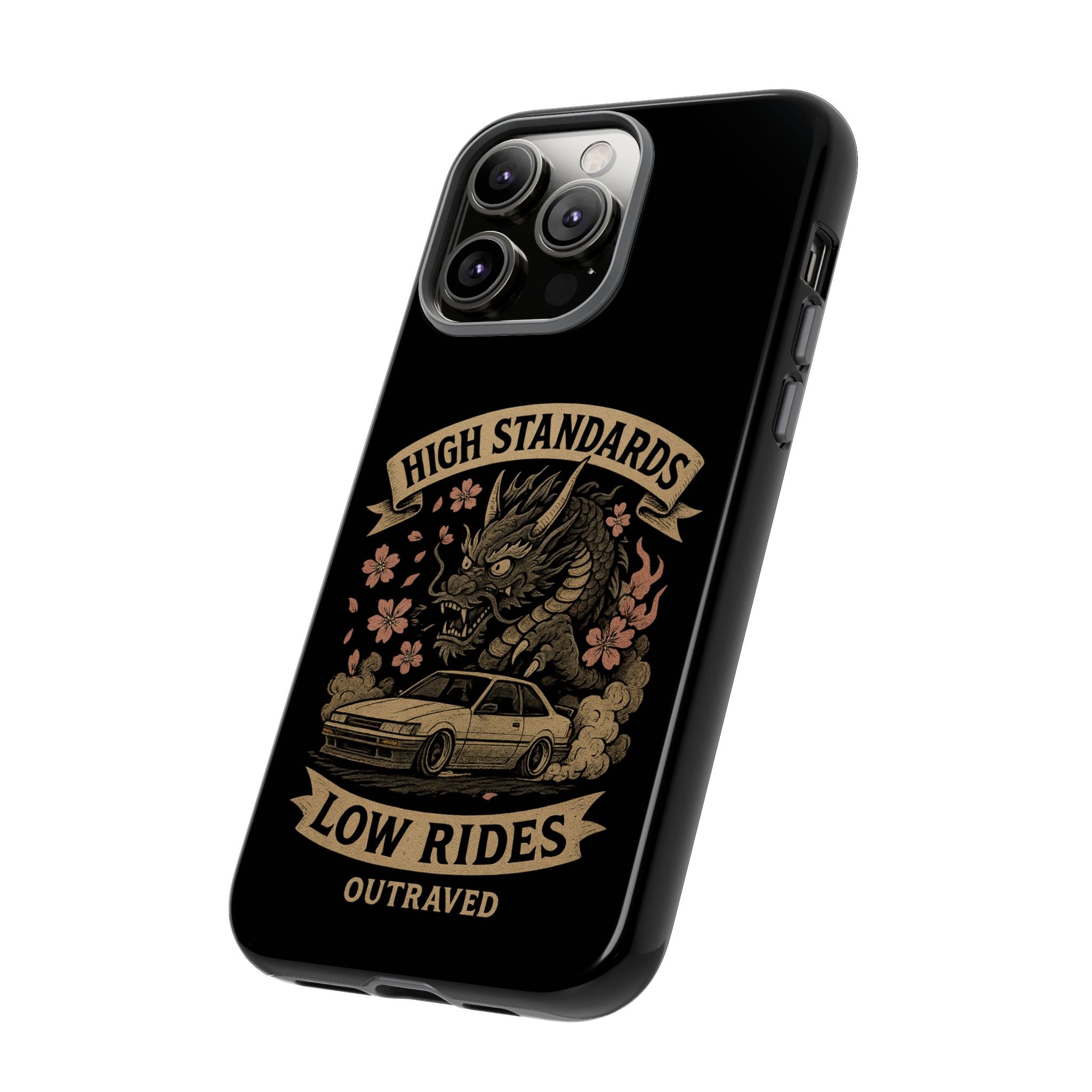 Phone Case — "High Standards Low Rides" Retro Dragon Car Design