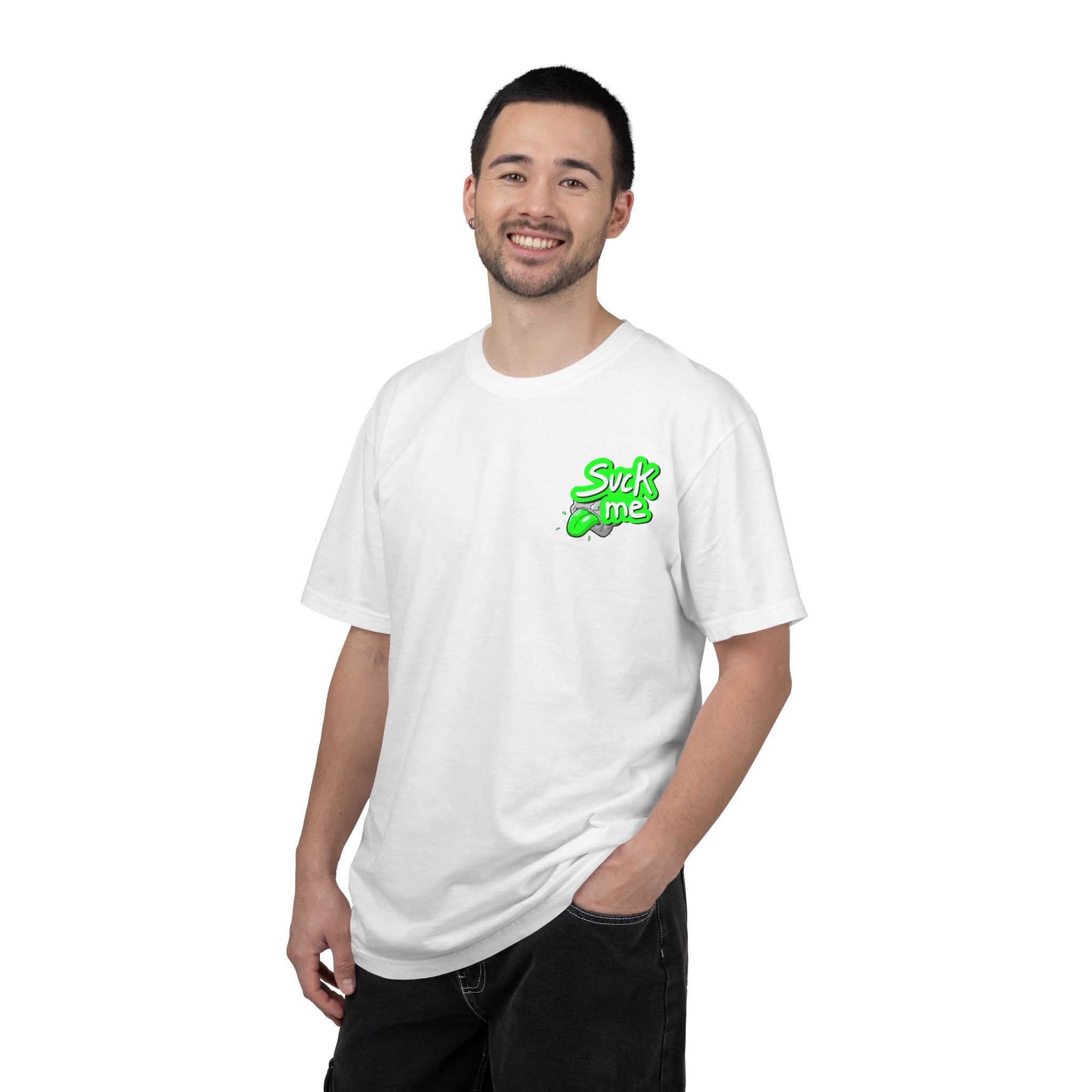 A Suck Me Alien Graphic T-Shirt — Retro Green Space Monster Tee
